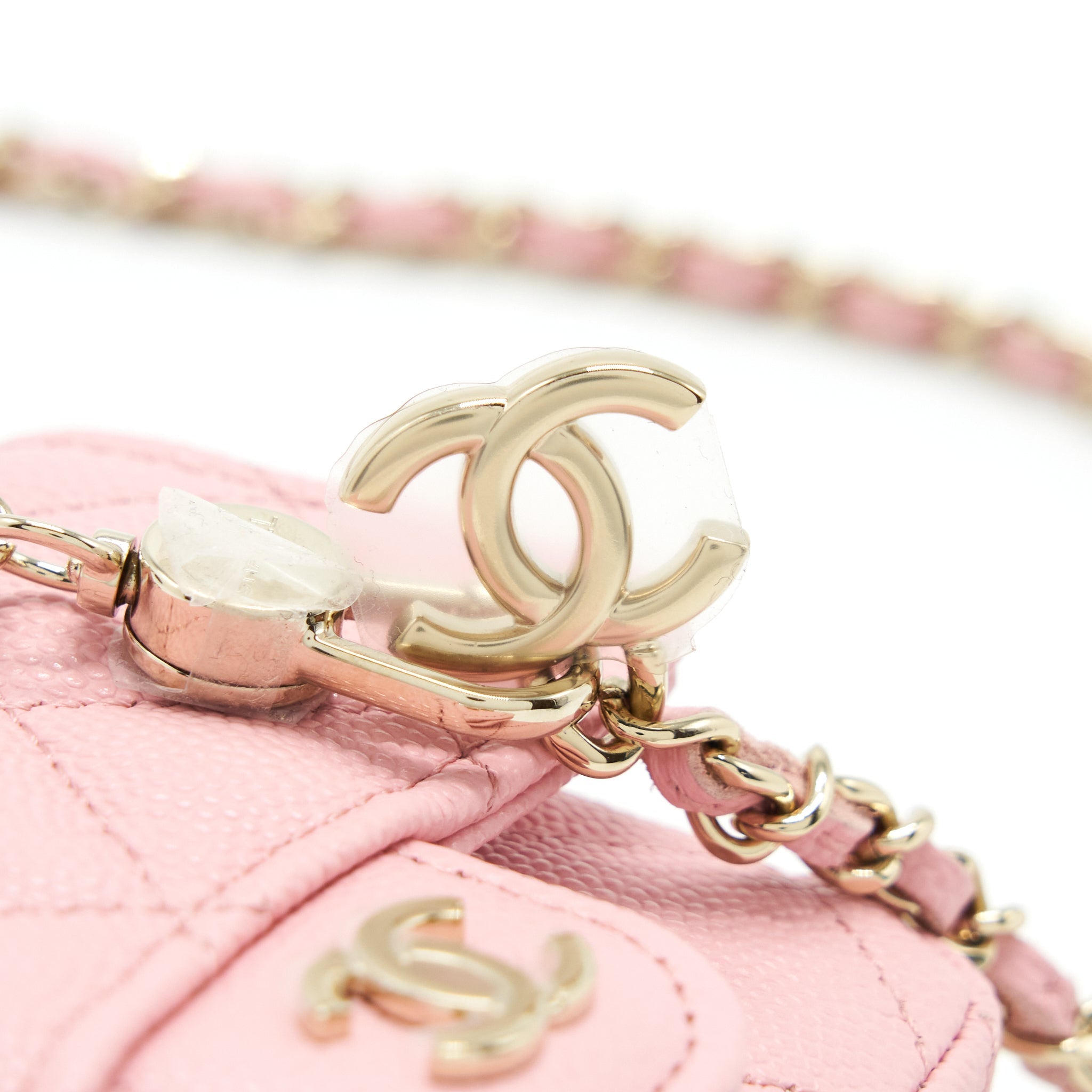 CHANEL 22P MINI FLAP BELT BAG/CARD HOLDER CAVIAR LIGHT PINK LGHW