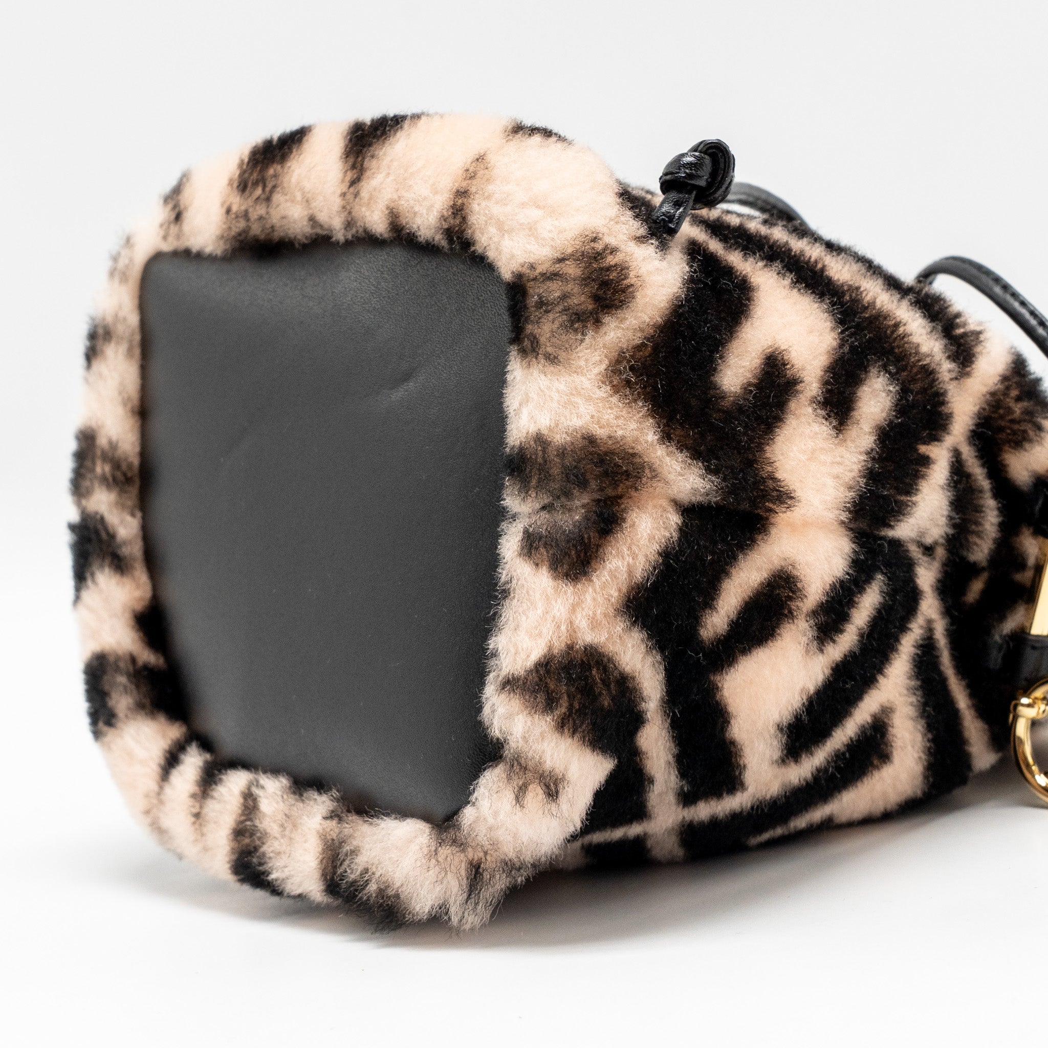 FENDI MON TRESOR BUCKET BAG SHEARLING ZUCCA PINK/BLACK GHW