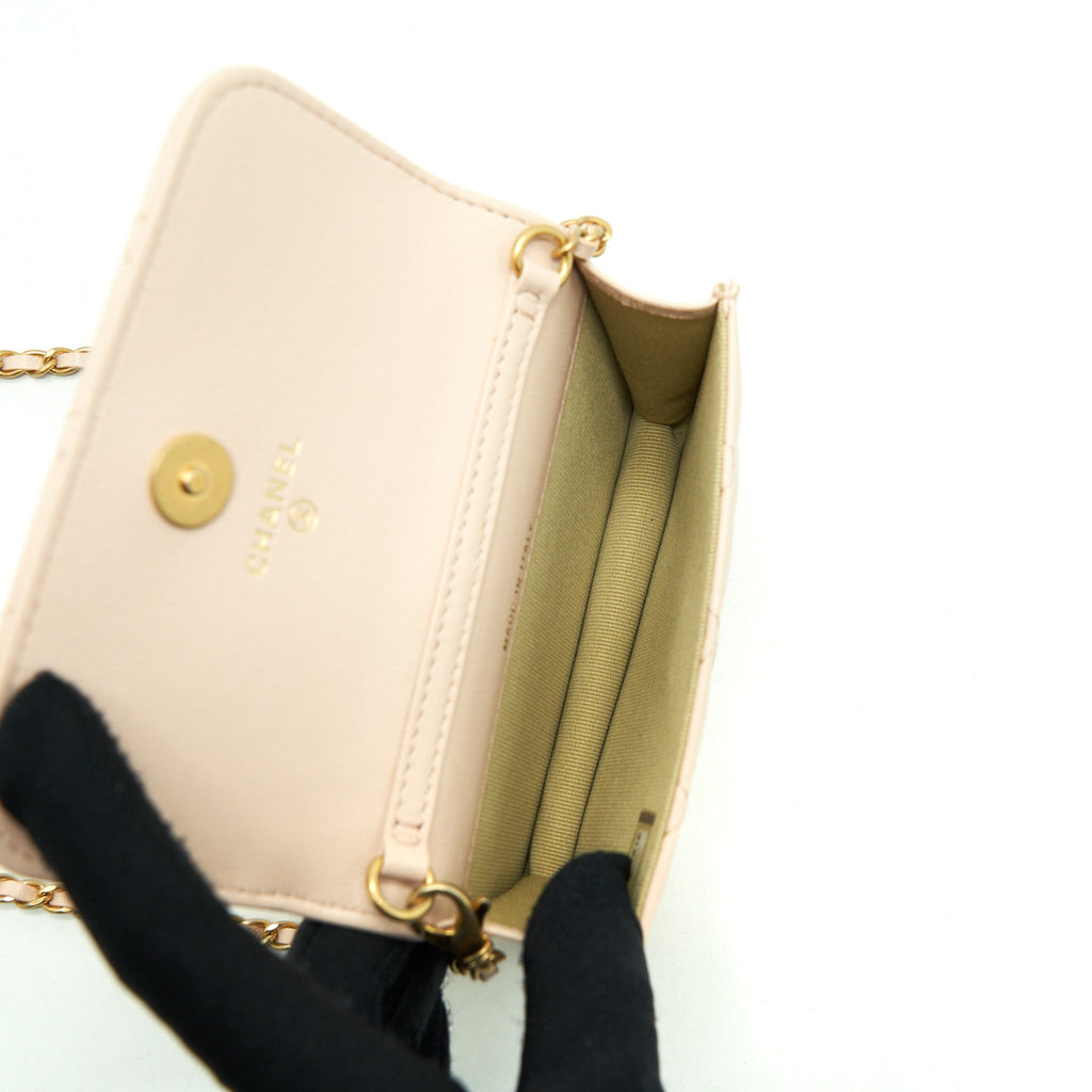 CHANEL PEARL CRUSH MINI FLAP BELT BAG LAMBSKIN LIGHT PINK GHW