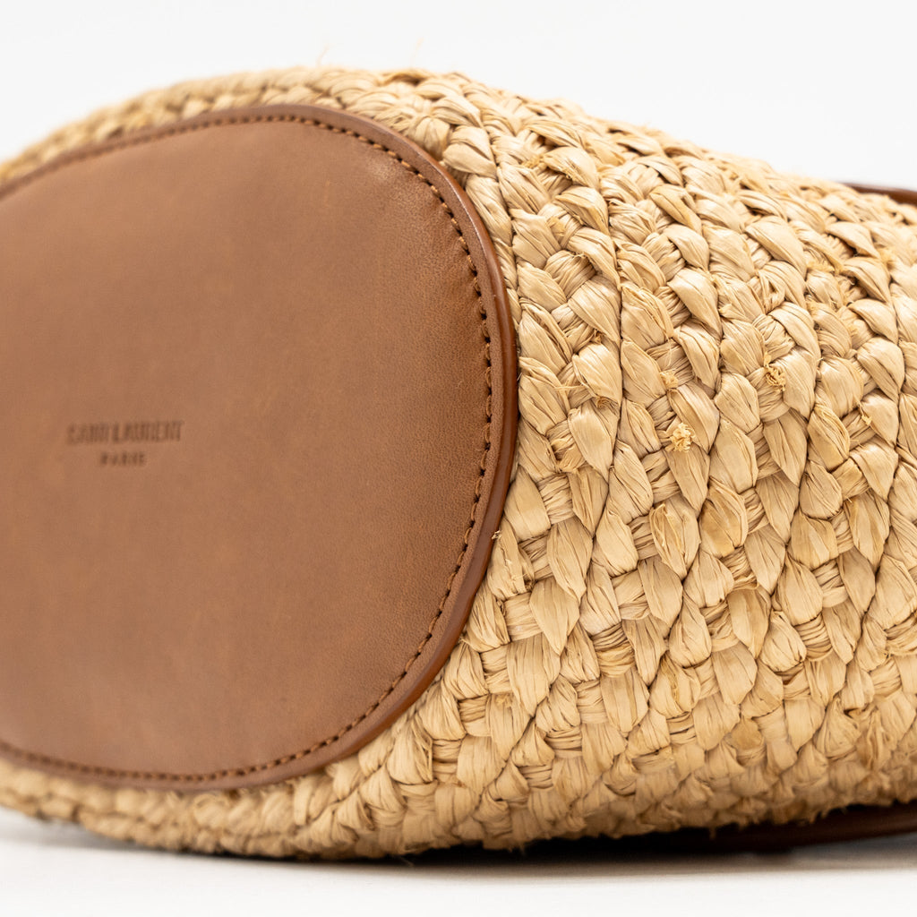 SAINT LAURENT MINI BASKET BAG RAFFIA/CALFSKIN LEATHER BROWN GHW