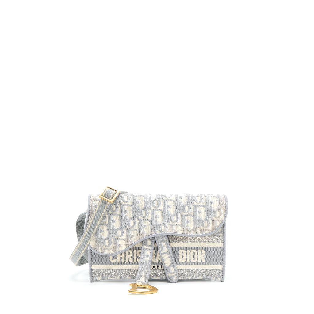 DIOR SADDLE SLIM POUCH LIGHT GREY DIOR OBLIQUE EMBROIDERY