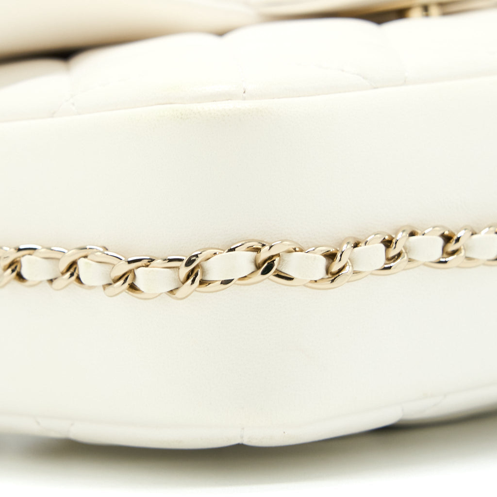 CHANEL SMALL PEARL LOGO CHAIN BAG LAMBSKIN WHITE LGHW
