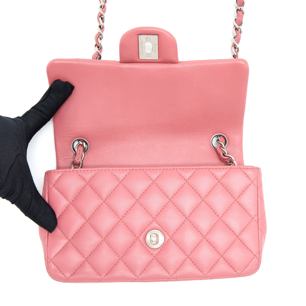 CHANEL MINI RECTANGULAR FLAP BAG LAMBSKIN PINK SHW