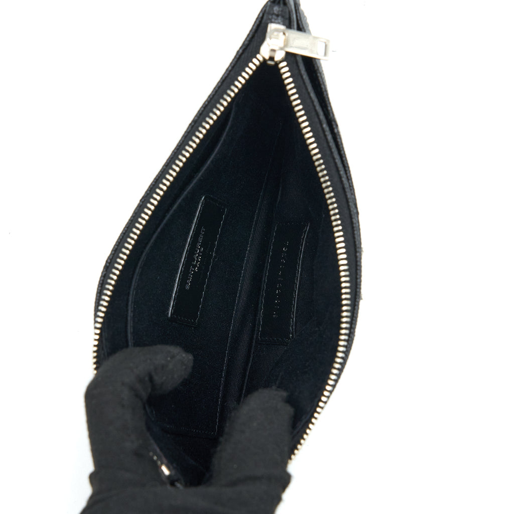SAINT LAURENT CASSANDRA MATELASSE ZIPPED POUCH GRAINED CALFSKIN BLACK SHW
