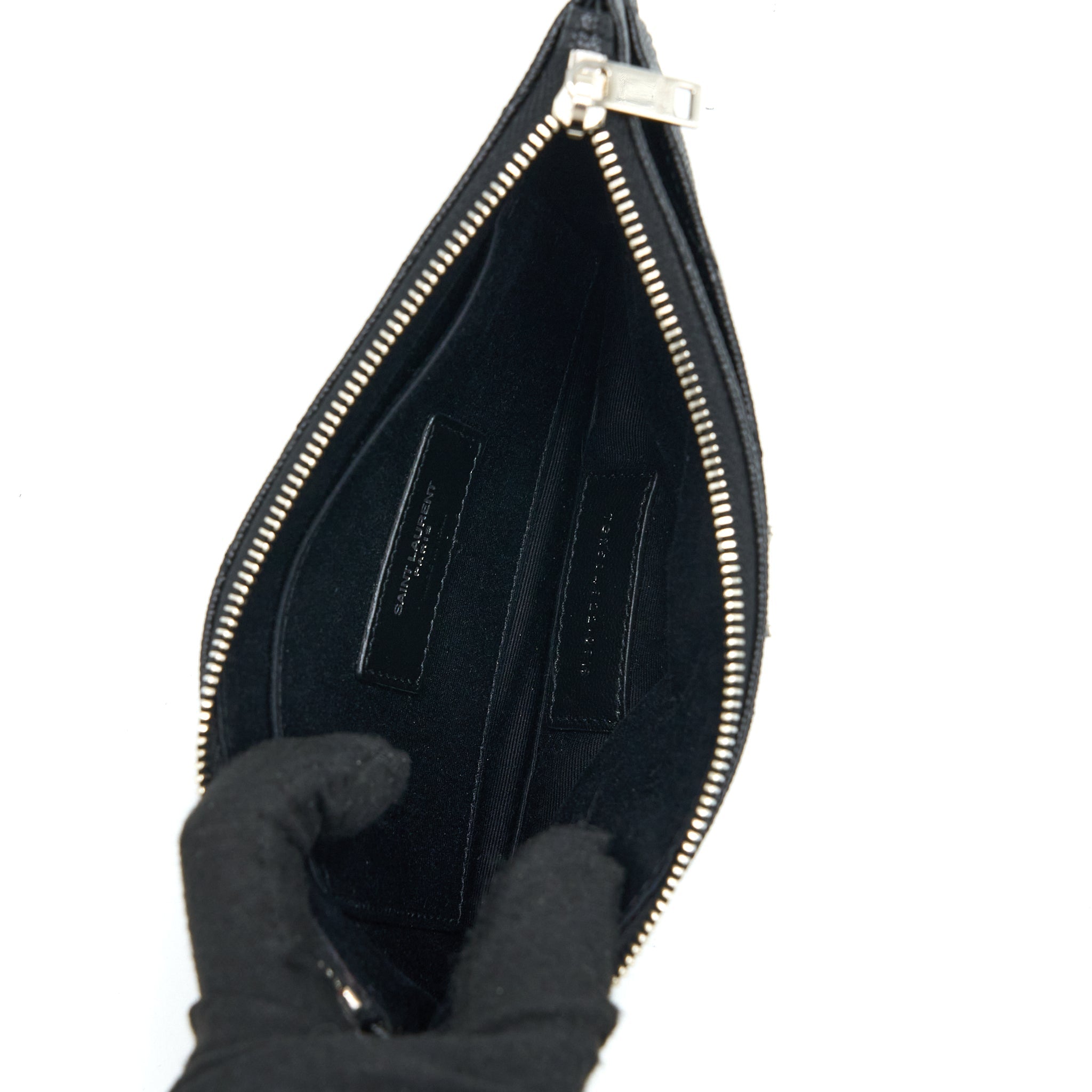 SAINT LAURENT CASSANDRA MATELASSE ZIPPED POUCH GRAINED CALFSKIN BLACK SHW