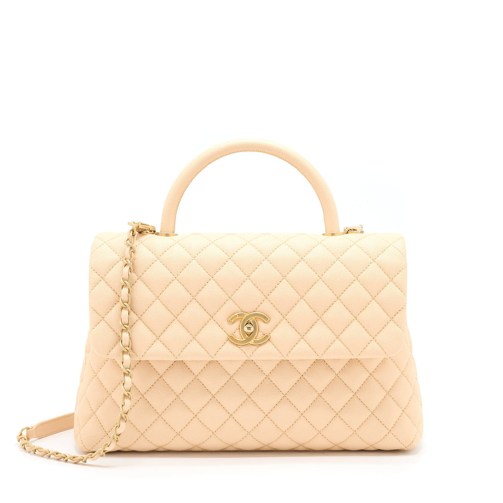 CHANEL COCO TOP HANDLE FLAP BAG CAVIAR BEIGE GHW
