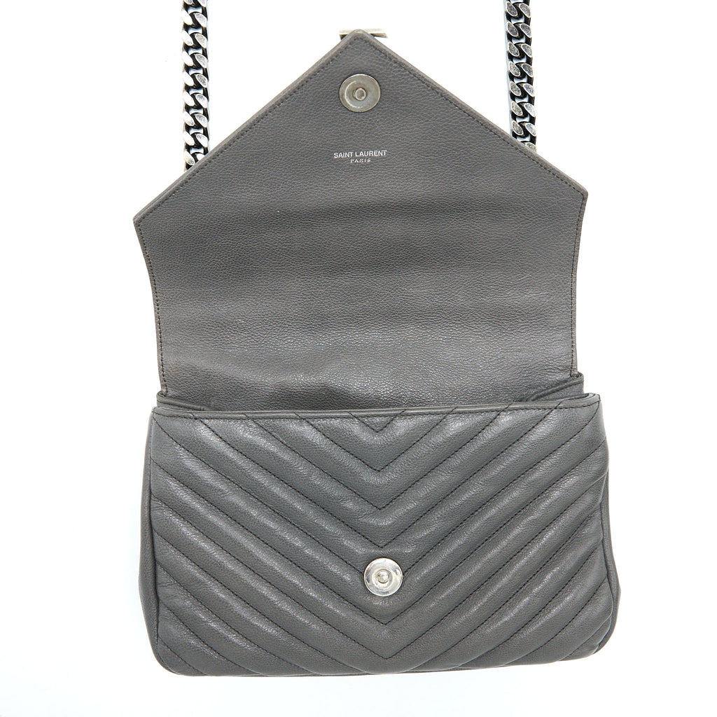 SAINT LAURENT COLLEGE BAG CALFSKIN GREY WITH RUTHENIUM HARDWARE