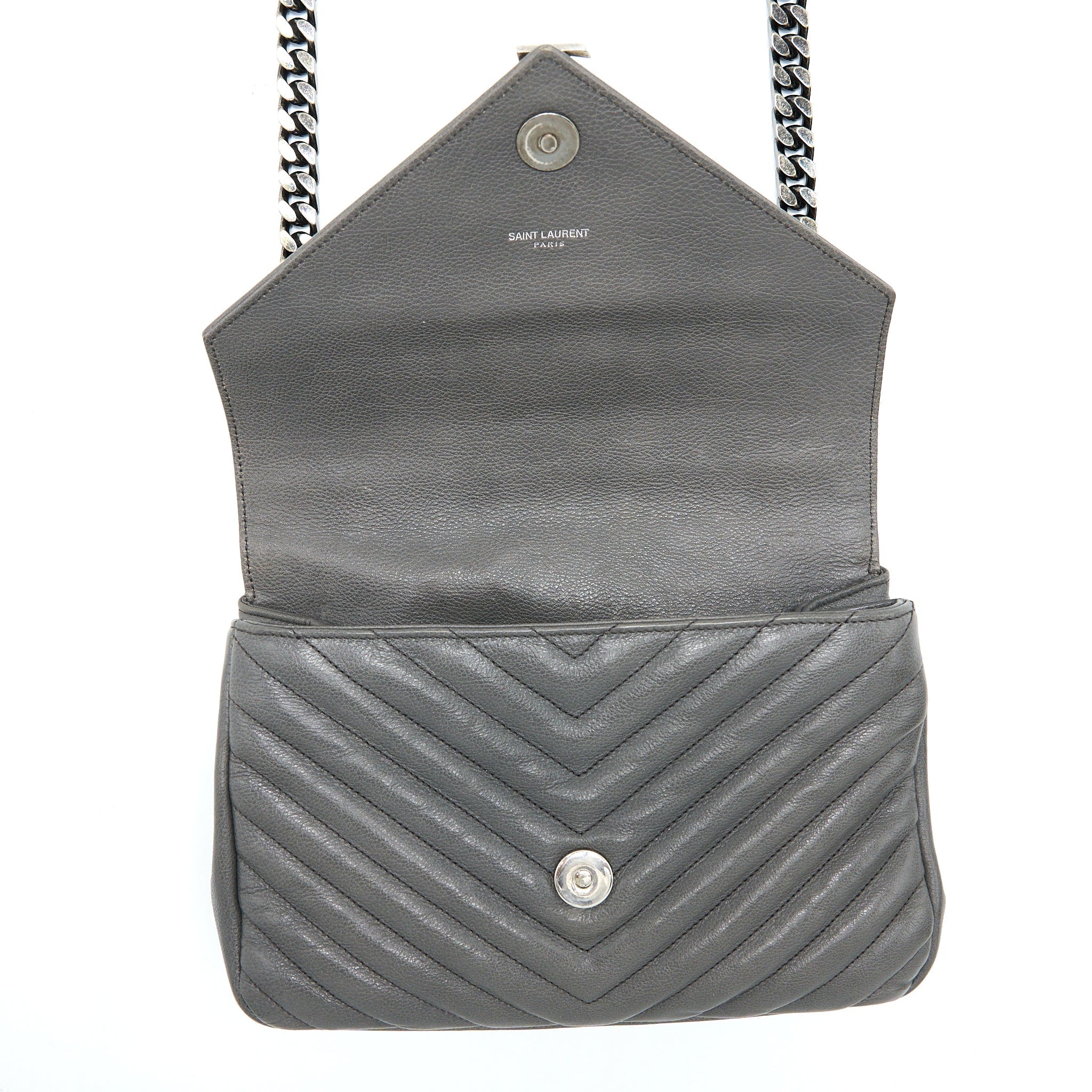 SAINT LAURENT COLLEGE BAG CALFSKIN GREY WITH RUTHENIUM HARDWARE
