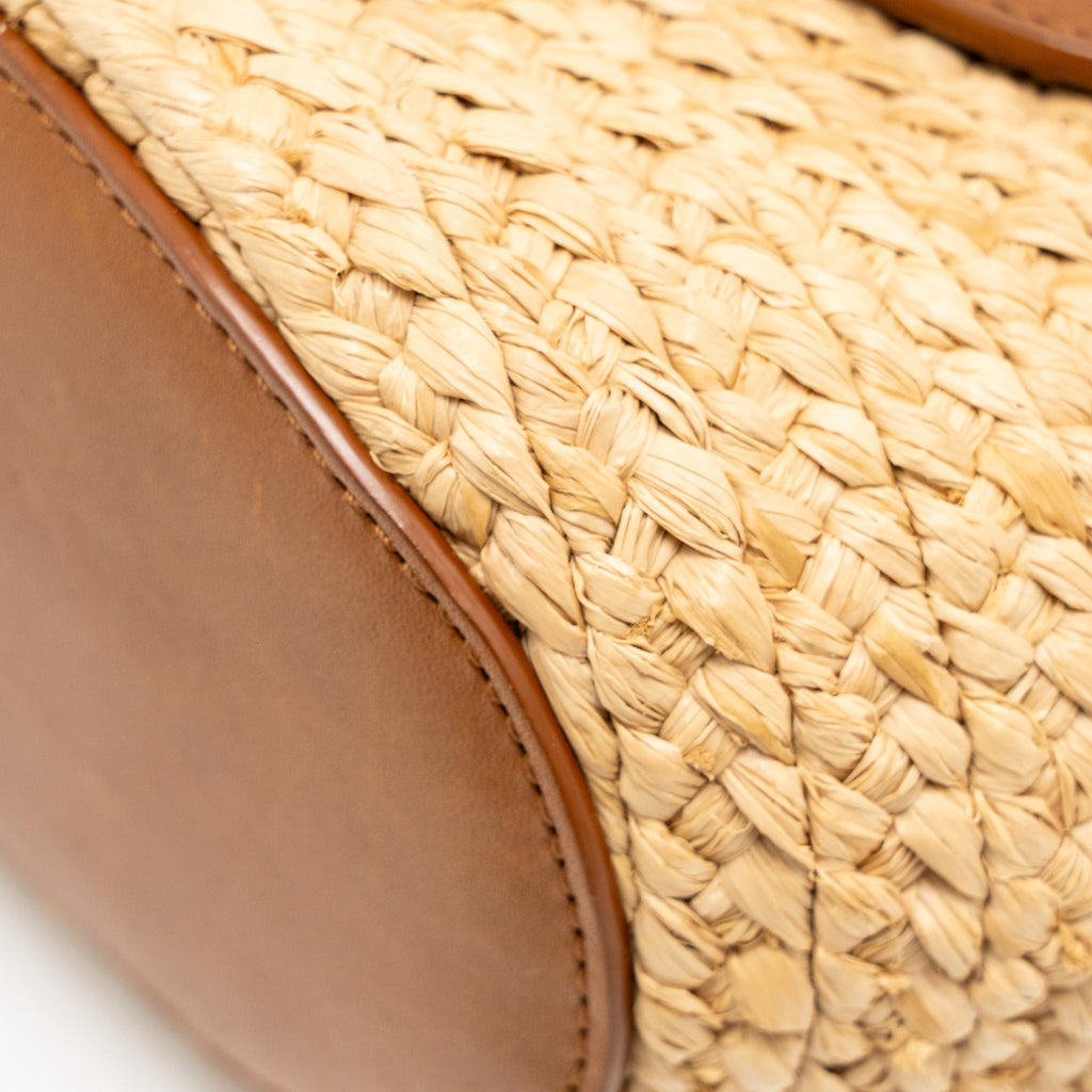 SAINT LAURENT MINI BASKET BAG RAFFIA/CALFSKIN LEATHER BROWN GHW