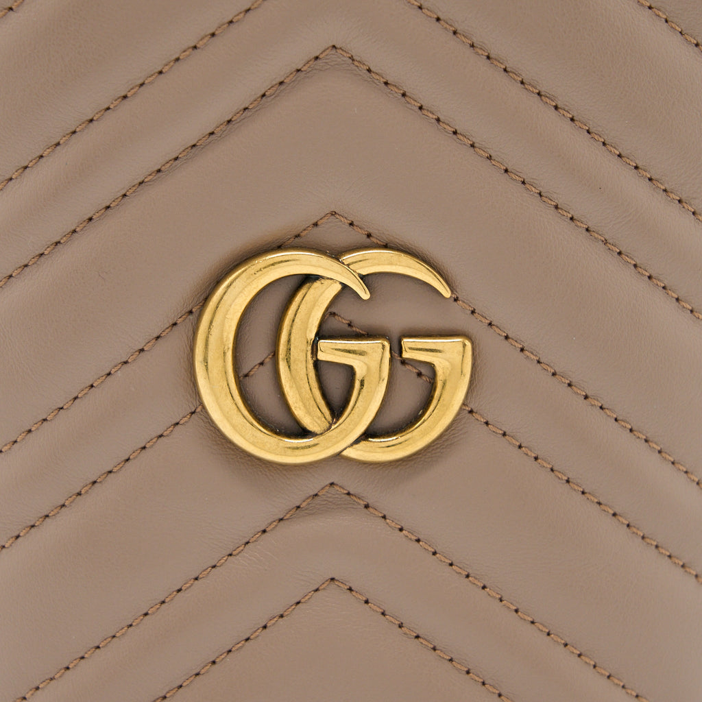 GUCCI GG MARMONT MINI BUCKET DARK BEIGE GHW