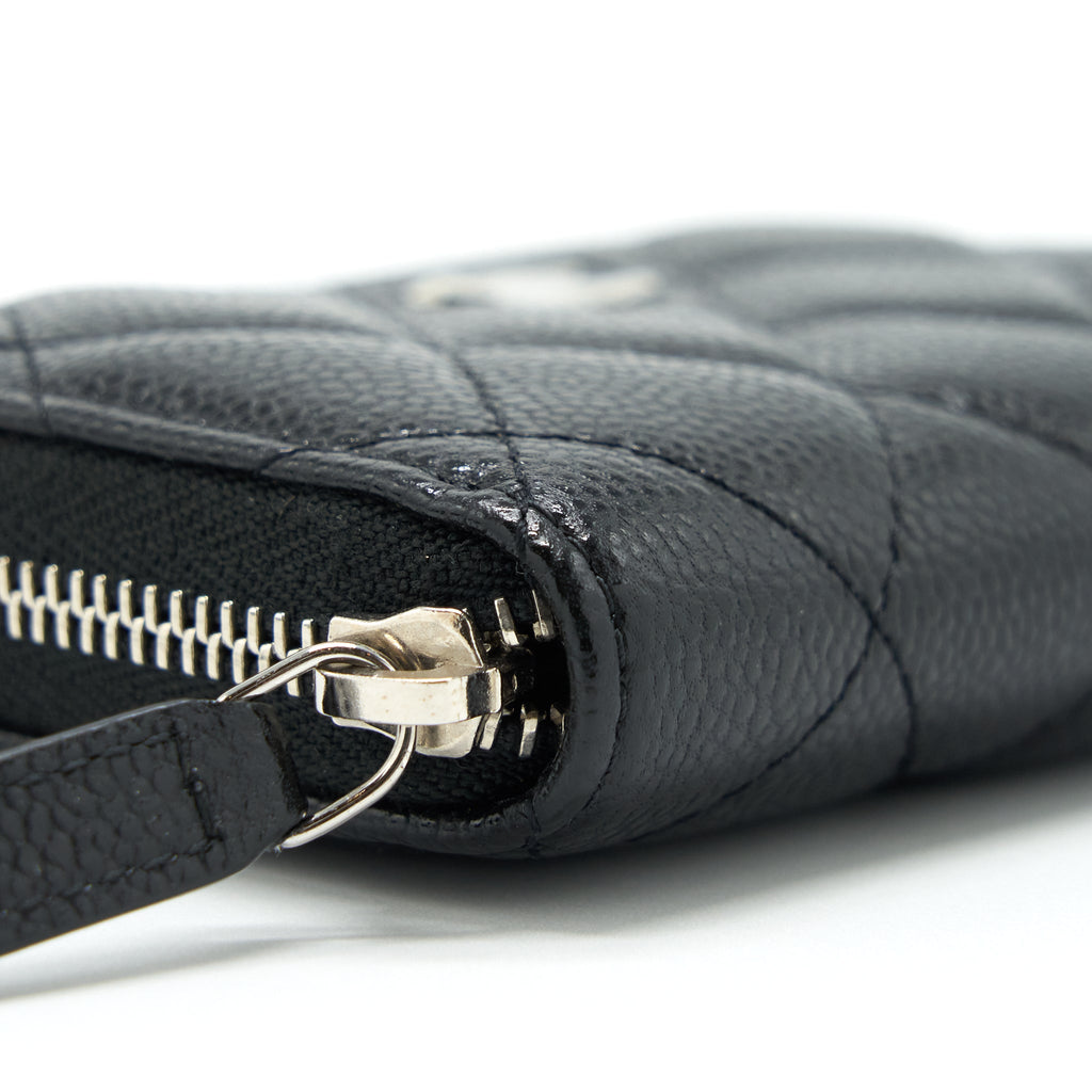CHANEL MINI ZIPPY CARD HOLDER WITH CHAIN CAVIAR BLACK SHW