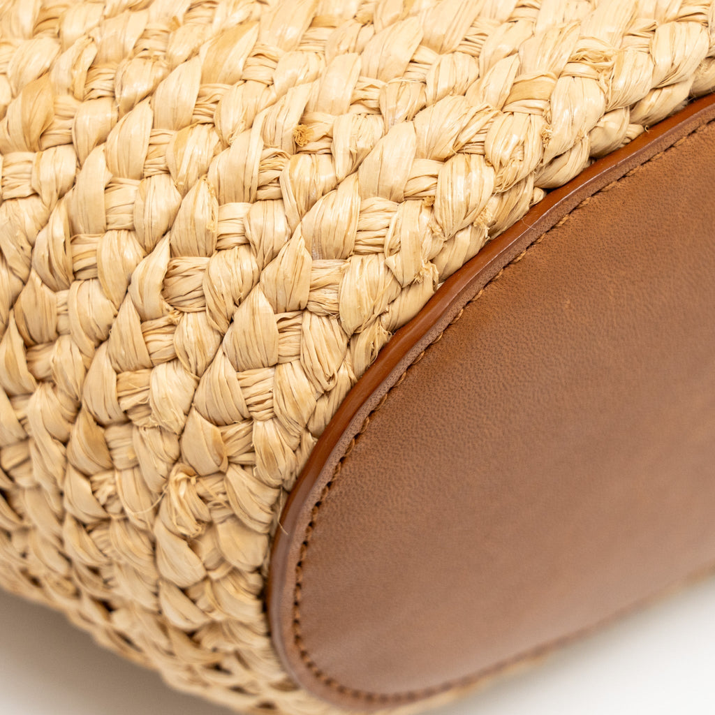 SAINT LAURENT MINI BASKET BAG RAFFIA/CALFSKIN LEATHER BROWN GHW