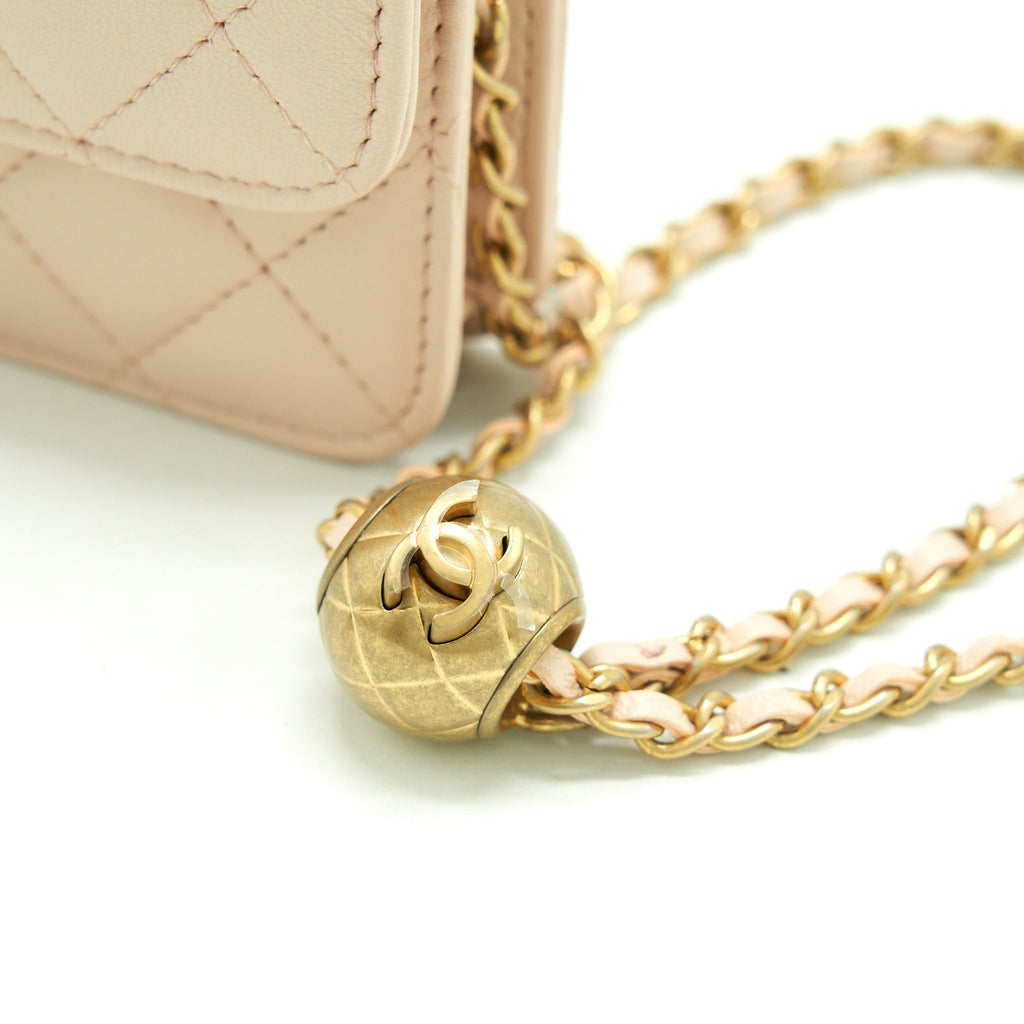 CHANEL PEARL CRUSH MINI FLAP BELT BAG LAMBSKIN LIGHT PINK GHW