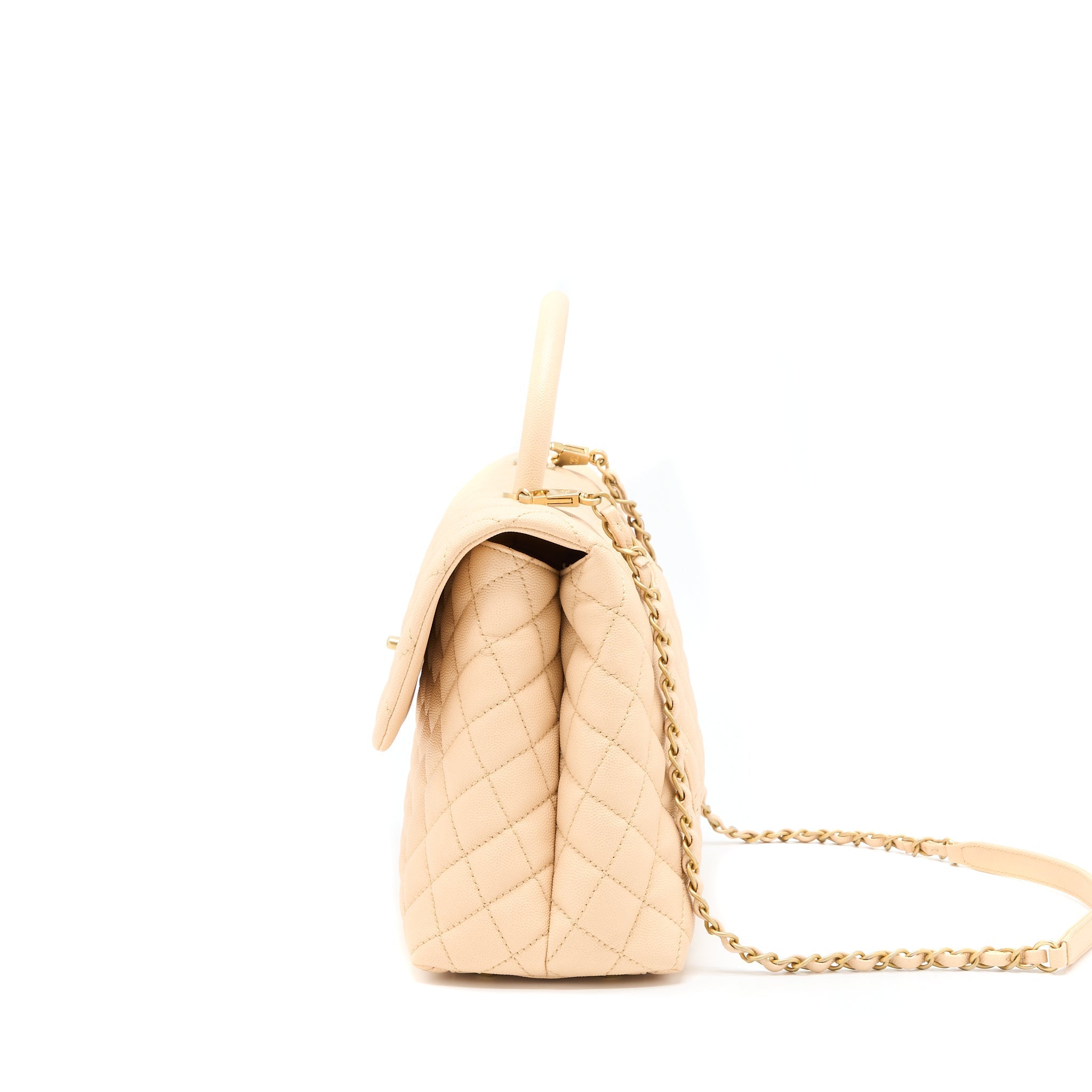 CHANEL COCO TOP HANDLE FLAP BAG CAVIAR BEIGE GHW