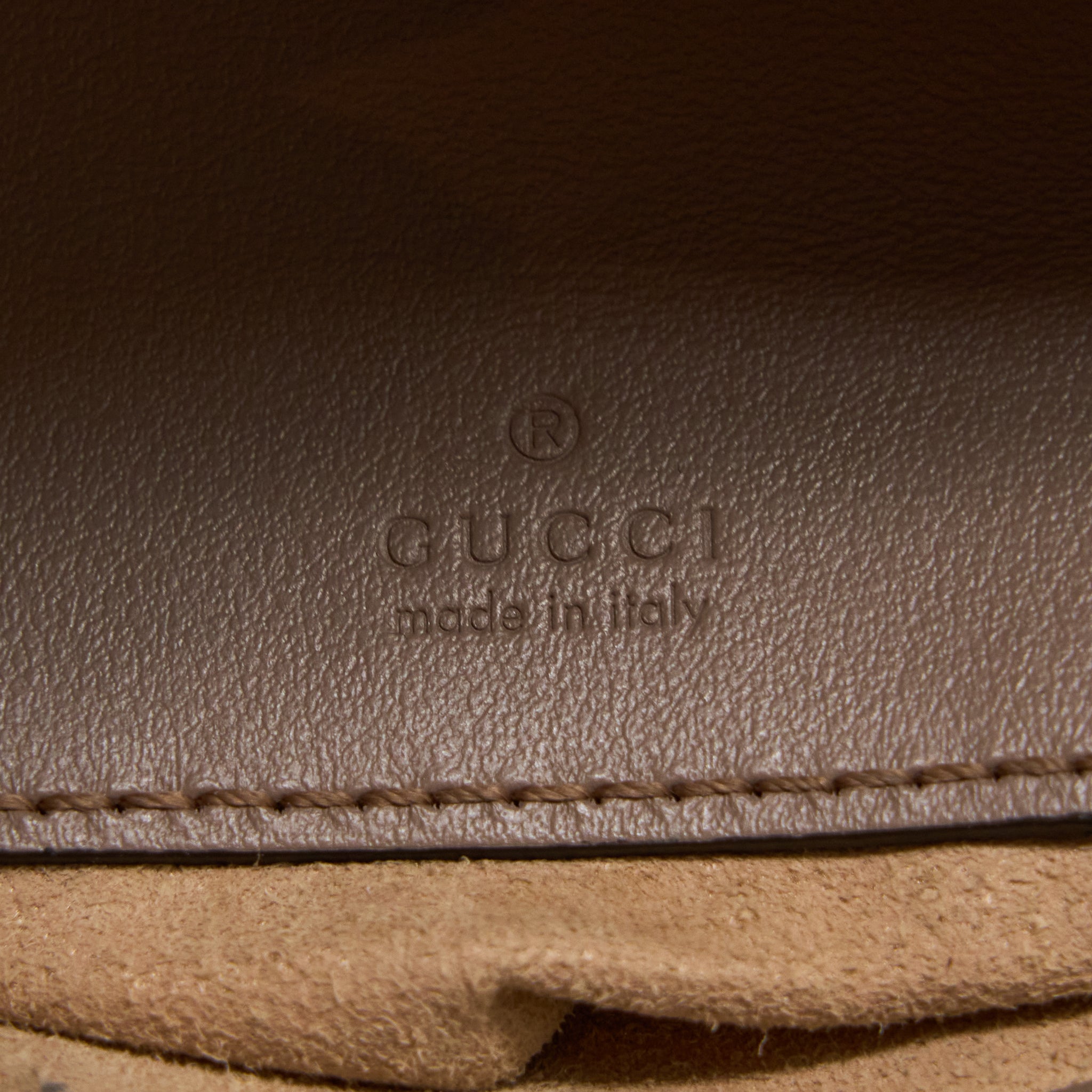 GUCCI GG MARMONT MINI BUCKET DARK BEIGE GHW