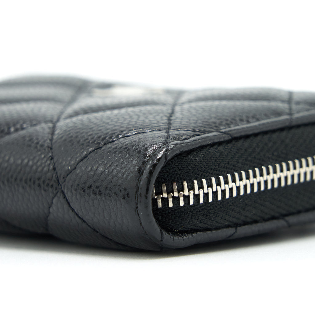 CHANEL MINI ZIPPY CARD HOLDER WITH CHAIN CAVIAR BLACK SHW