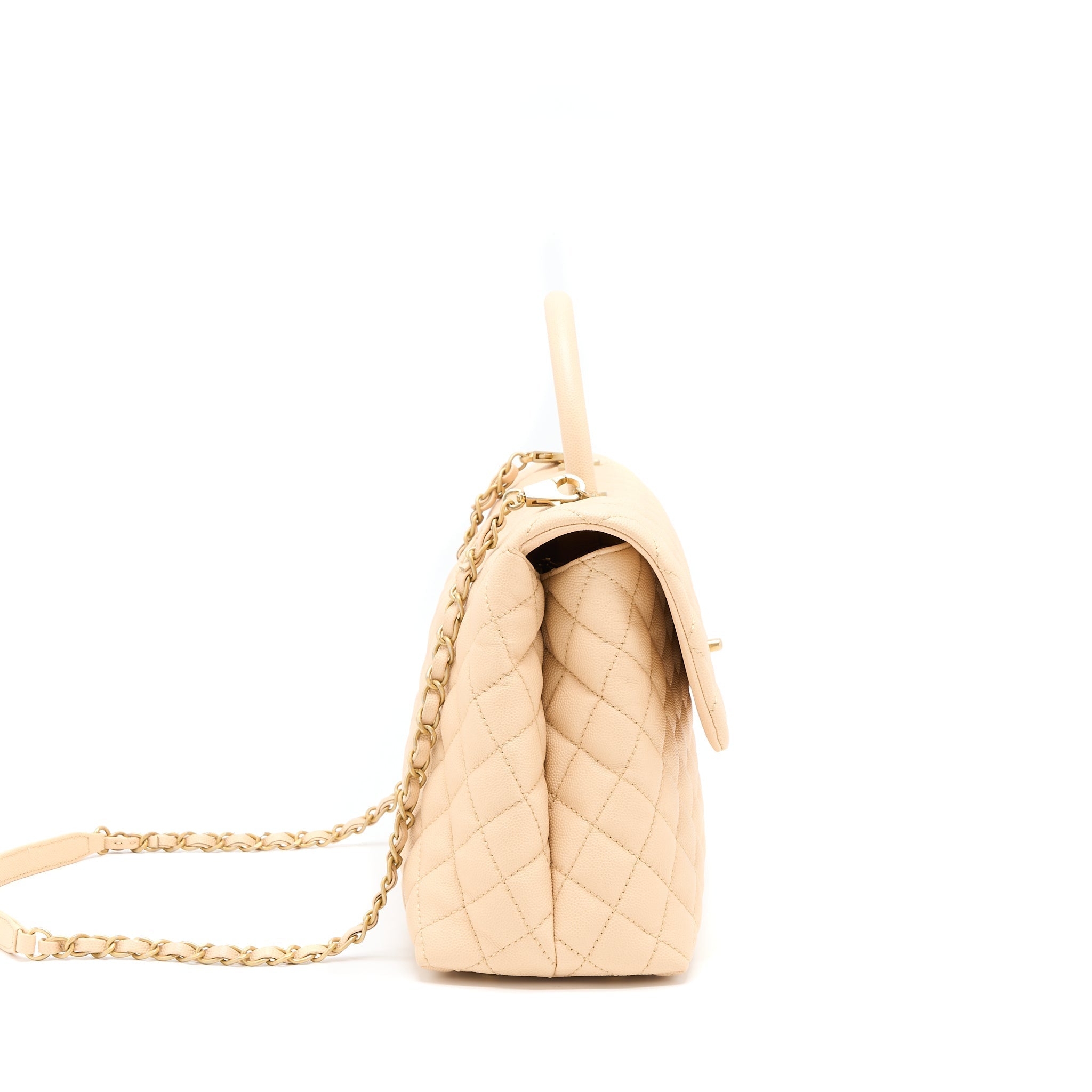 CHANEL COCO TOP HANDLE FLAP BAG CAVIAR BEIGE GHW