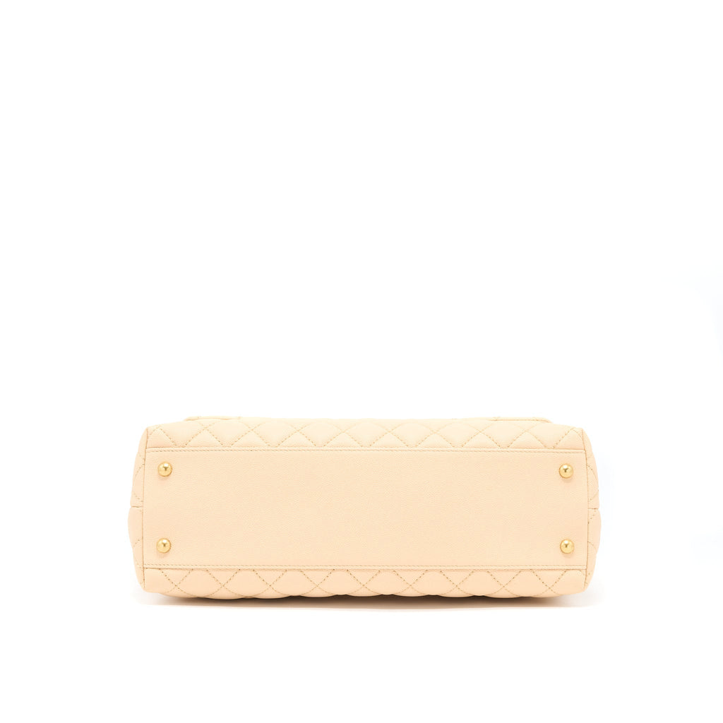 CHANEL COCO TOP HANDLE FLAP BAG CAVIAR BEIGE GHW