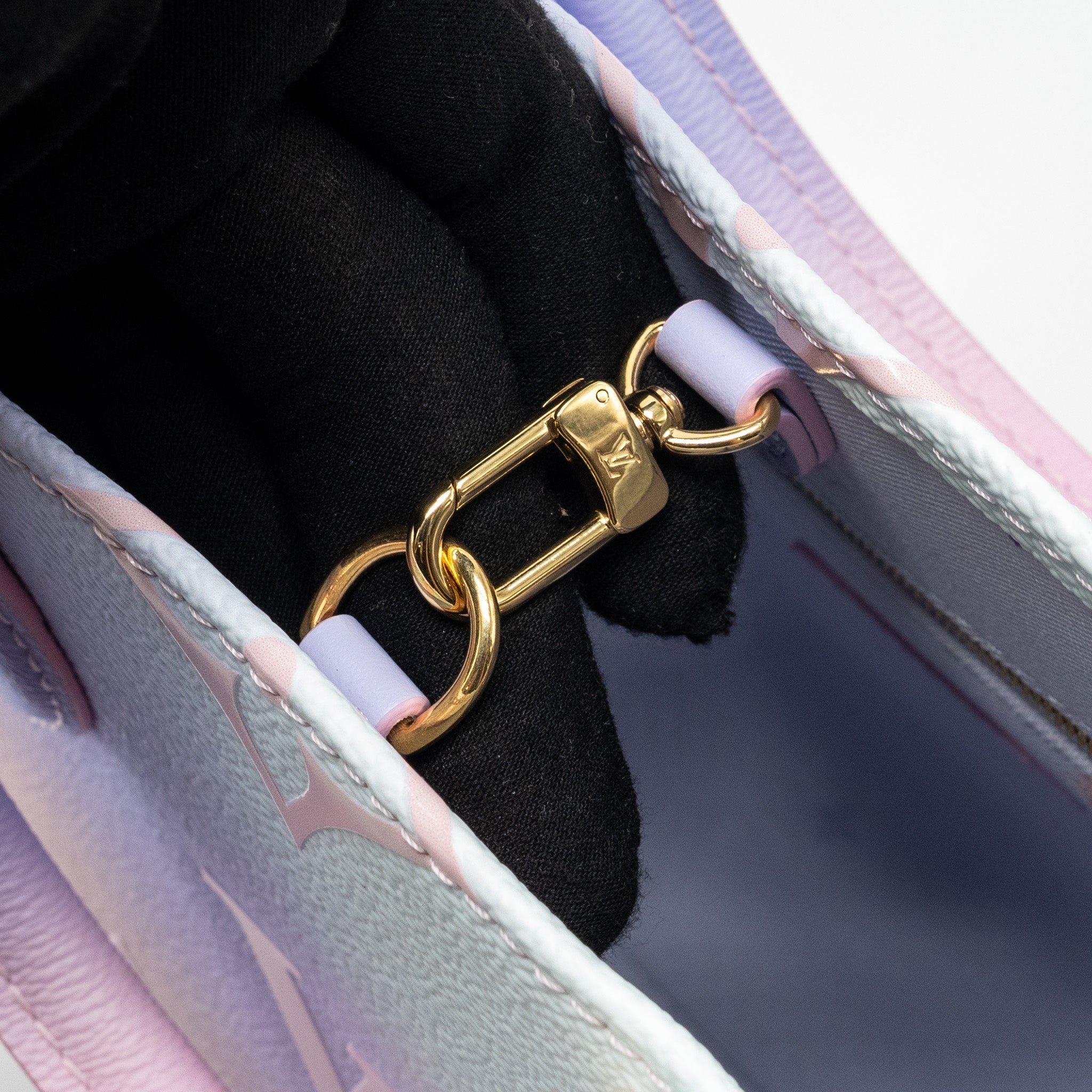 LOUIS VUITTON ONTHEGO PM CALFSKIN SUNRISE PASTEL MULTICOLOUR PINK / PURPLE GHW