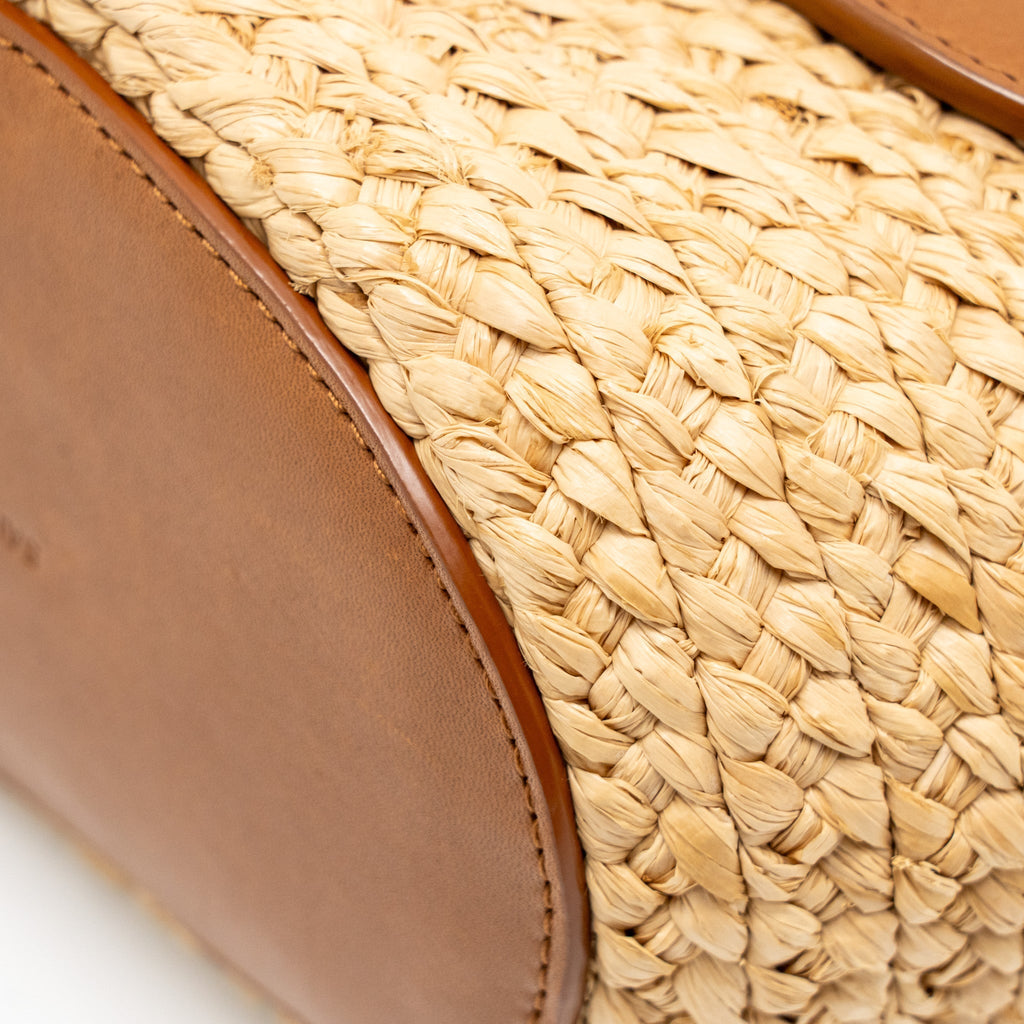 SAINT LAURENT MINI BASKET BAG RAFFIA/CALFSKIN LEATHER BROWN GHW