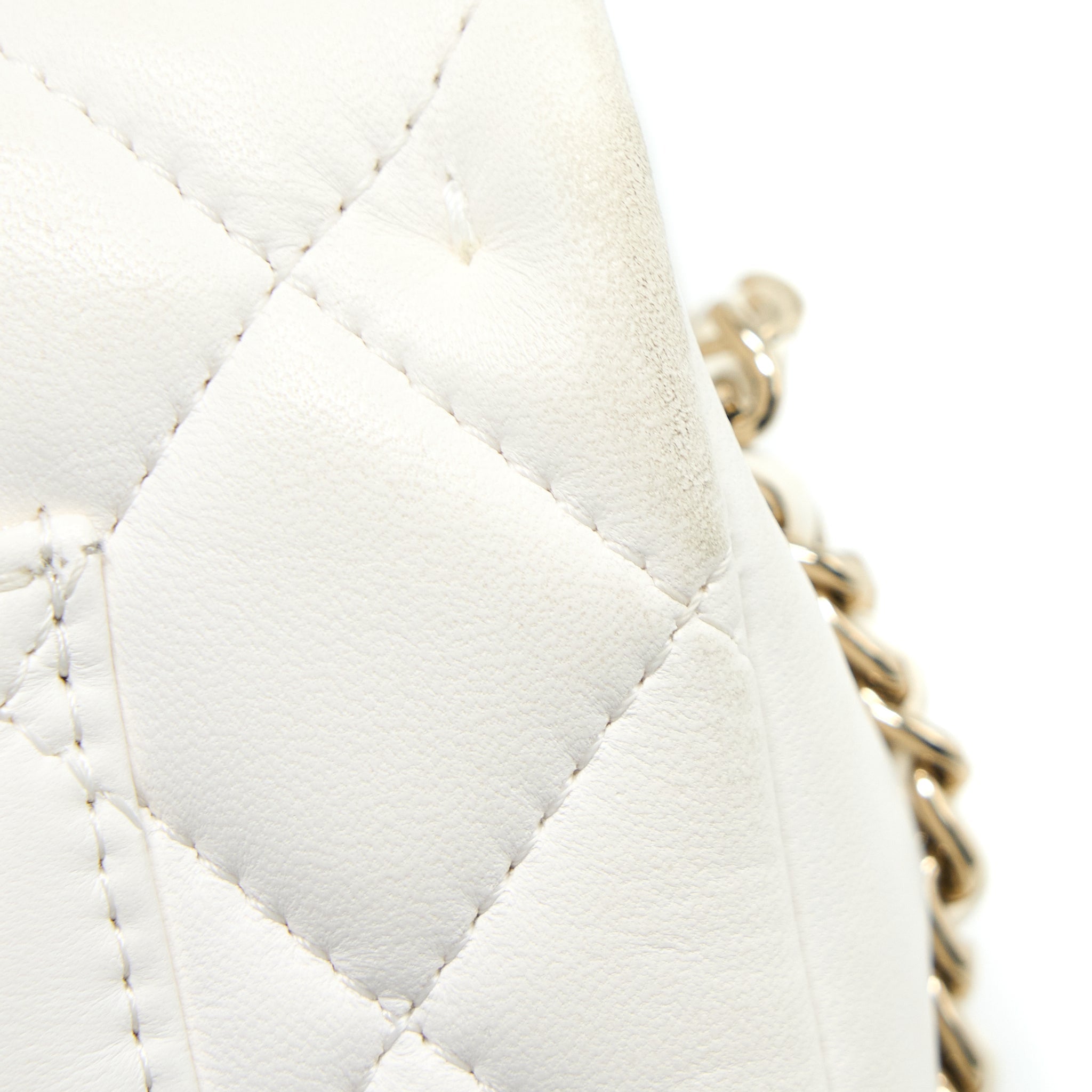 CHANEL SMALL PEARL LOGO CHAIN BAG LAMBSKIN WHITE LGHW