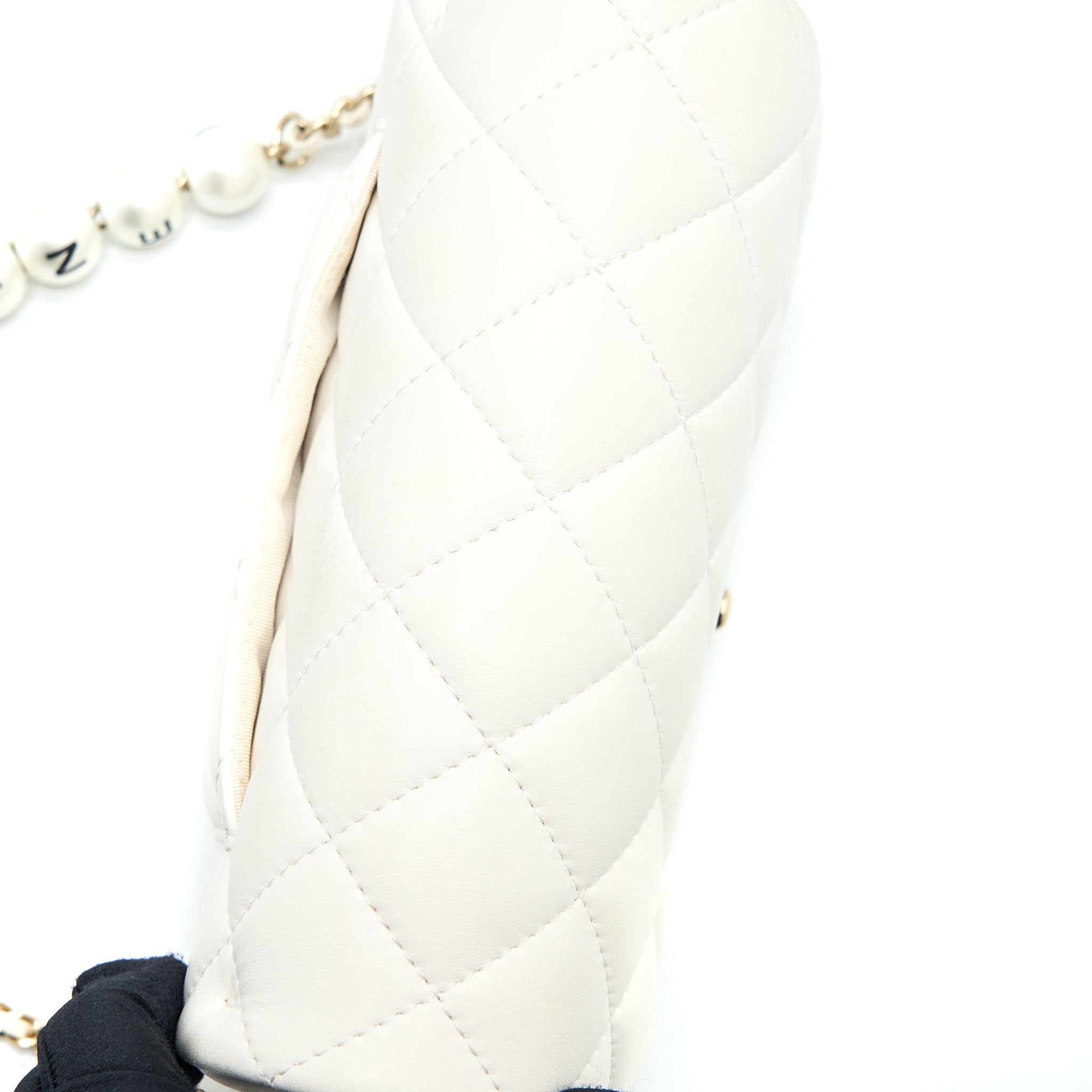 CHANEL SMALL PEARL LOGO CHAIN BAG LAMBSKIN WHITE LGHW