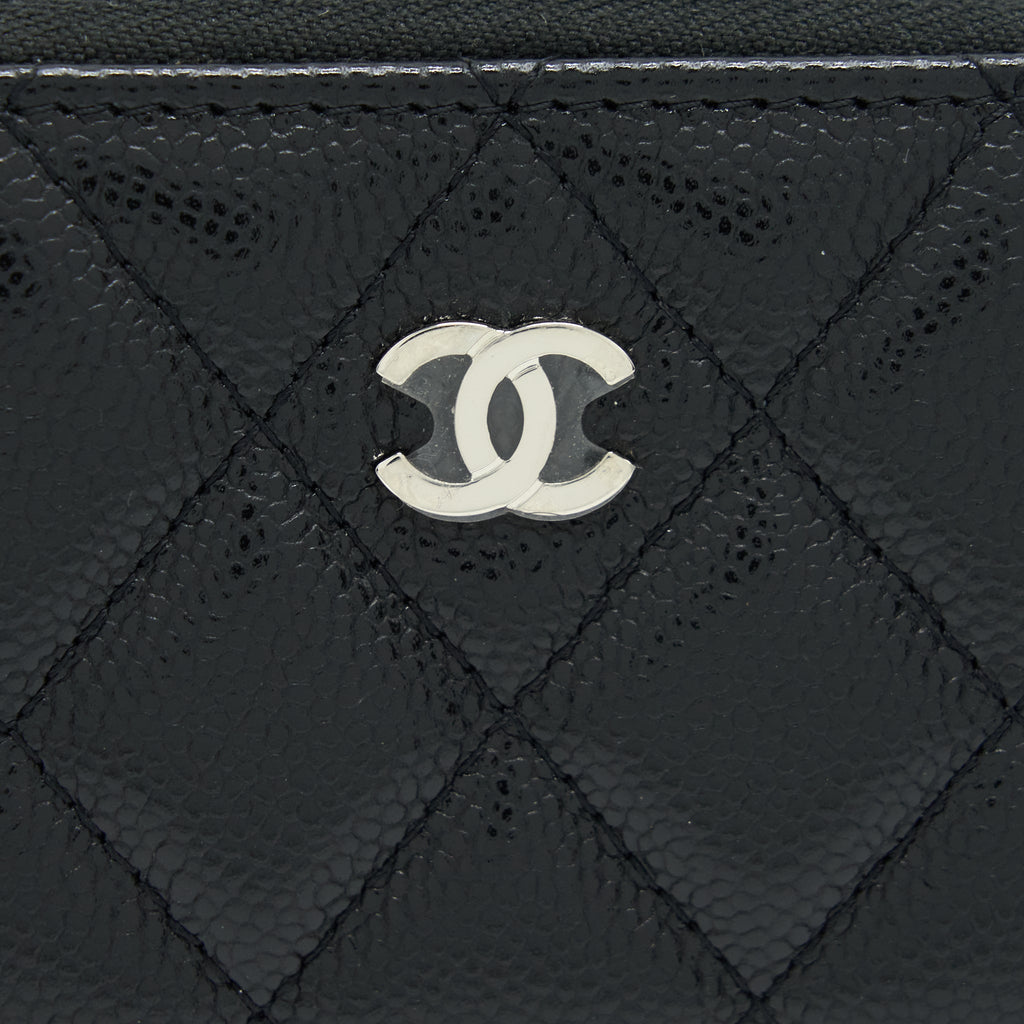 CHANEL MINI ZIPPY CARD HOLDER WITH CHAIN CAVIAR BLACK SHW