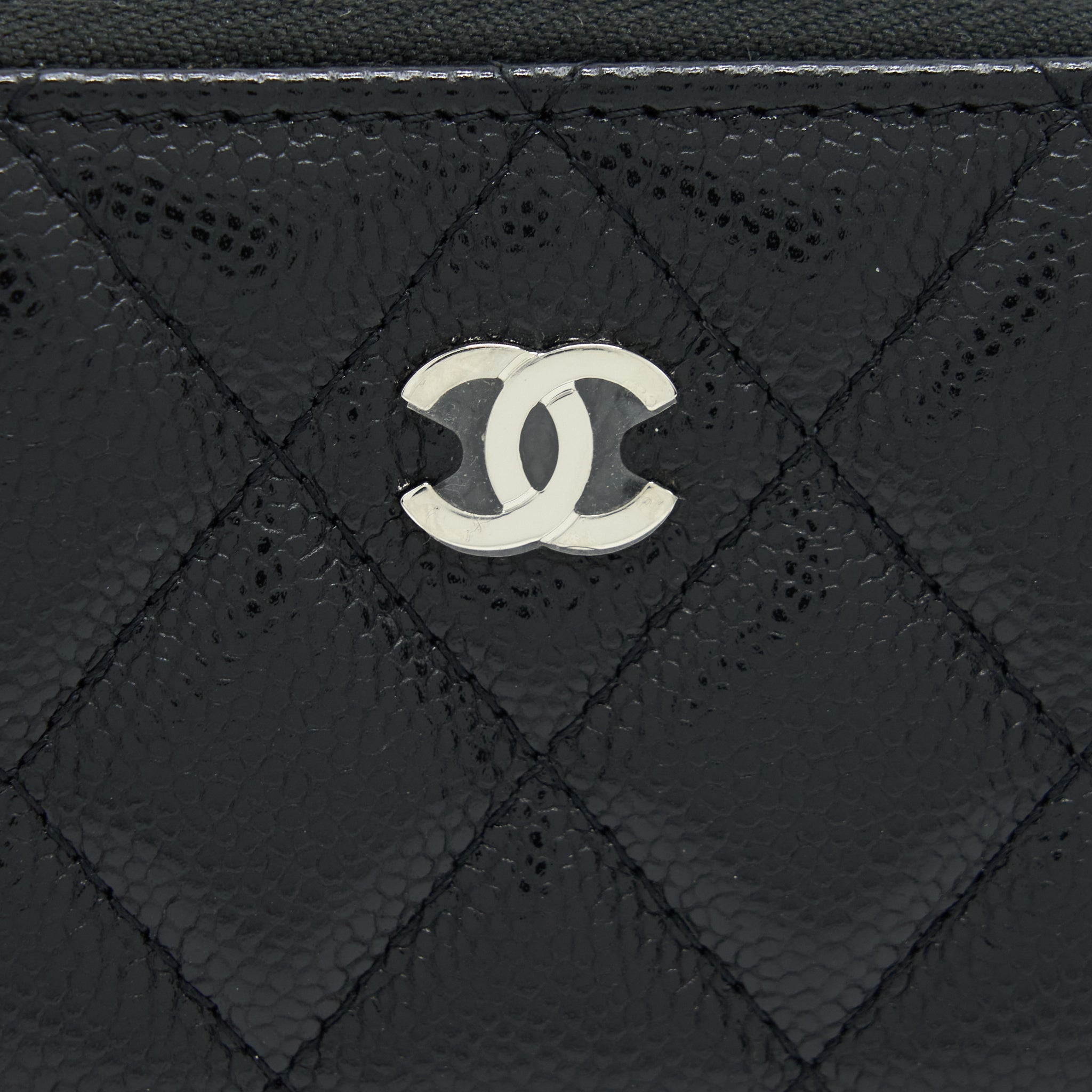 CHANEL MINI ZIPPY CARD HOLDER WITH CHAIN CAVIAR BLACK SHW