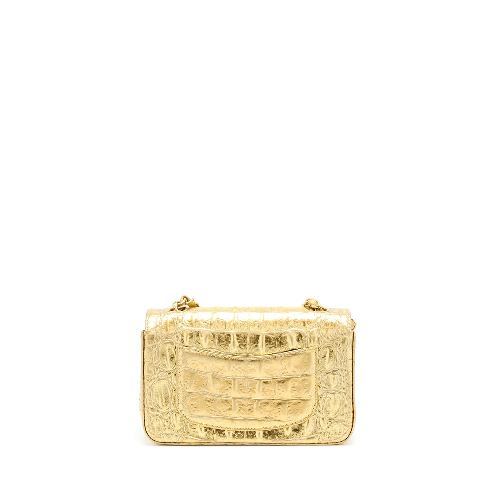 CHANEL MINI RECTANGULAR FLAP BAG CROC EMBOSSED CALFSKIN GOLD GHW