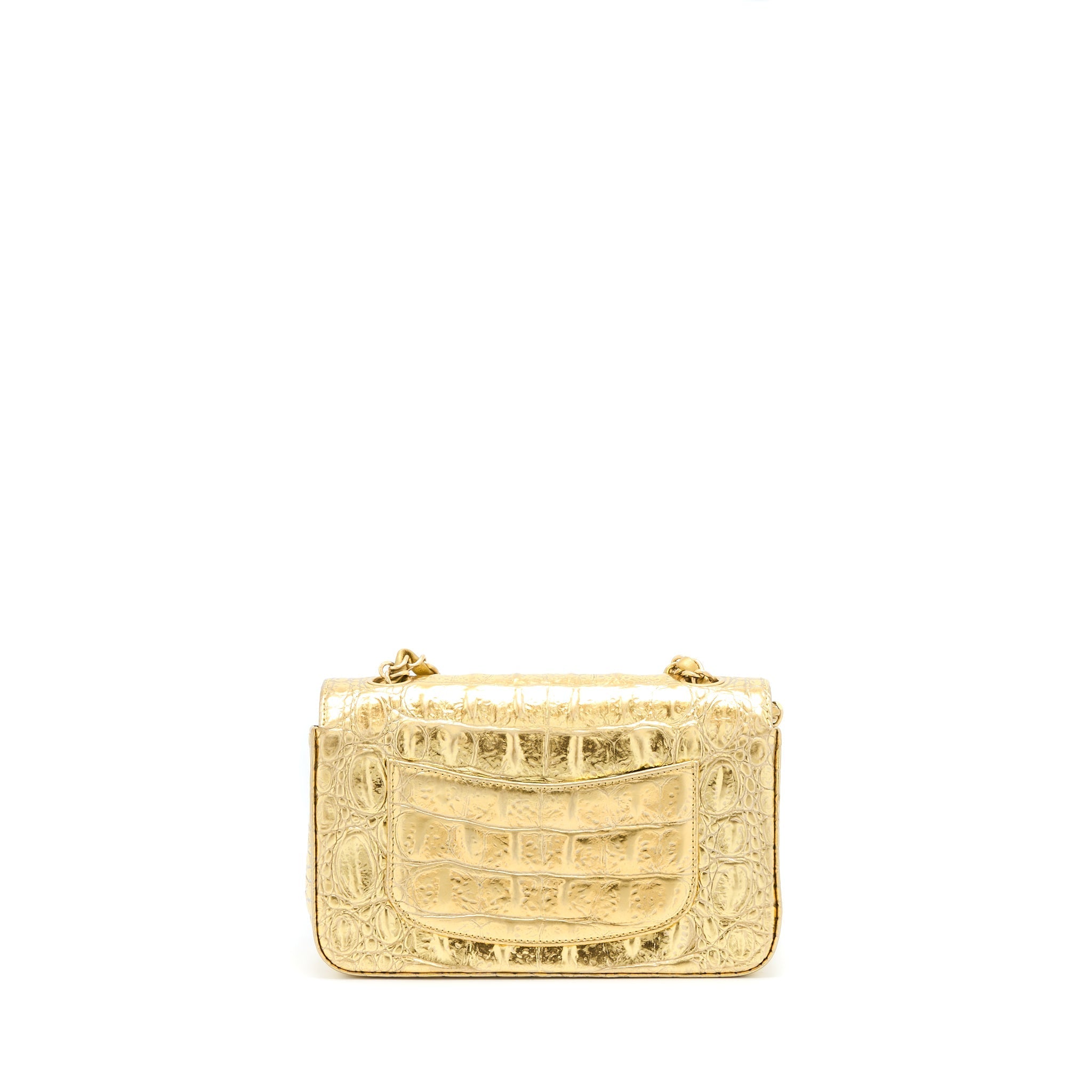CHANEL MINI RECTANGULAR FLAP BAG CROC EMBOSSED CALFSKIN GOLD GHW
