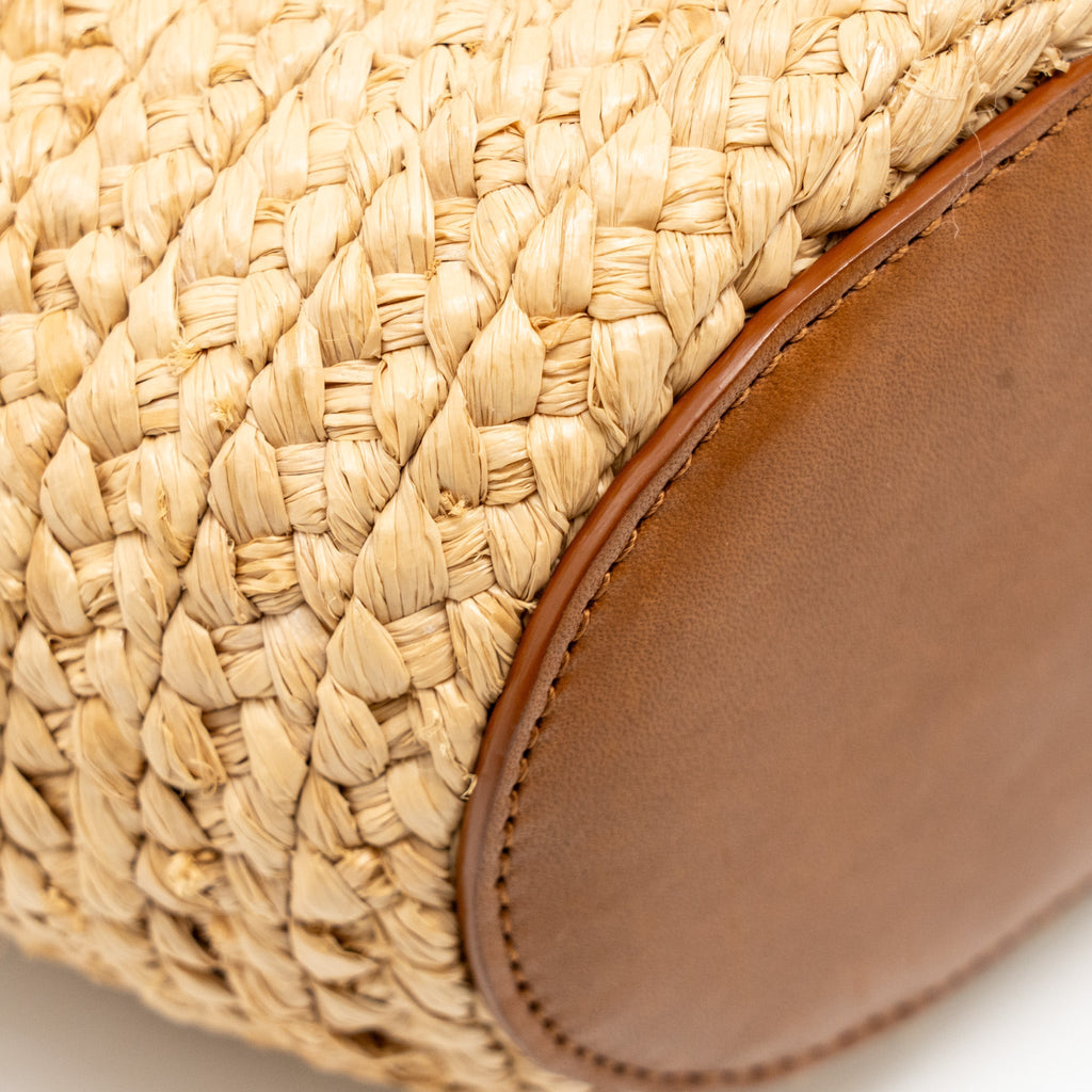 SAINT LAURENT MINI BASKET BAG RAFFIA/CALFSKIN LEATHER BROWN GHW