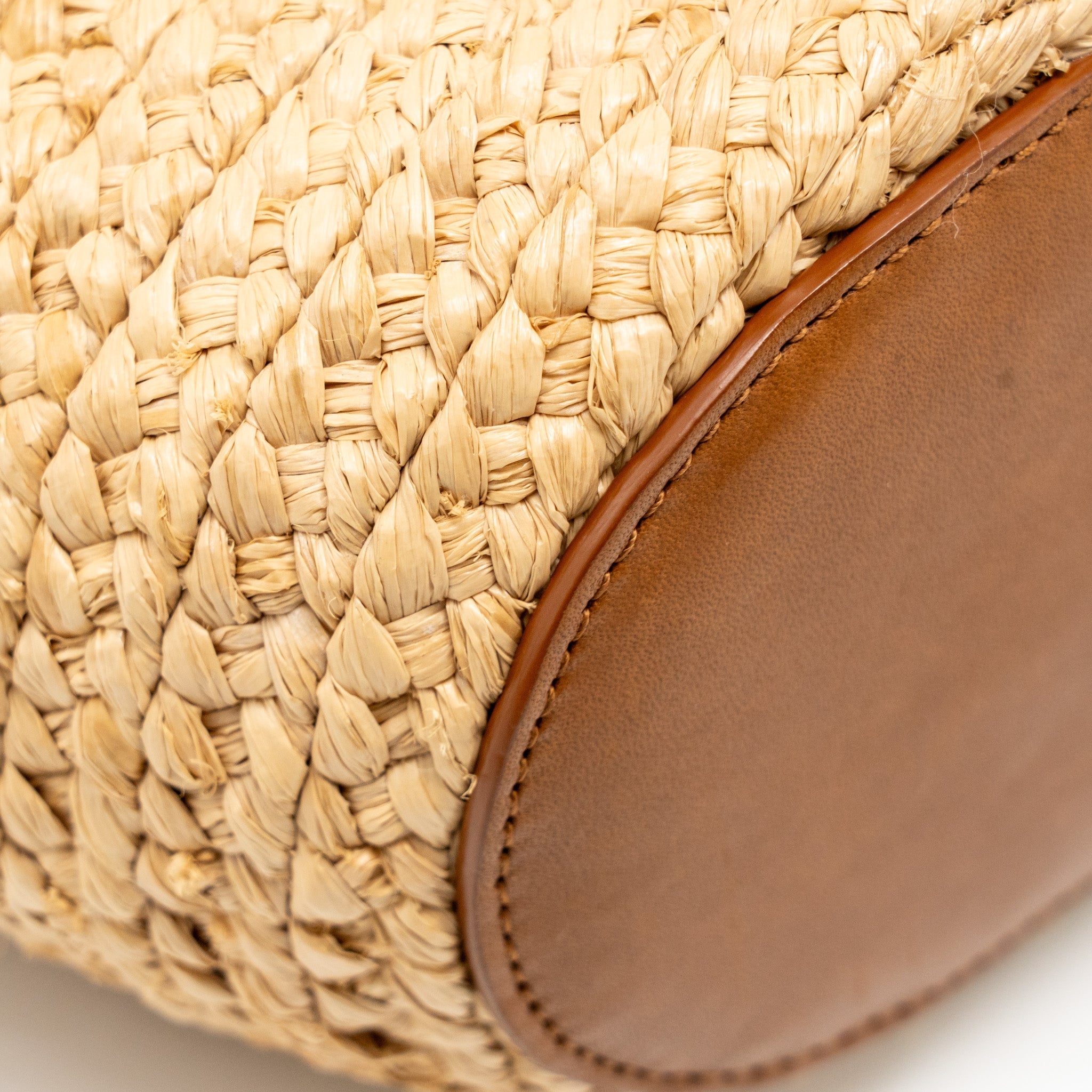 SAINT LAURENT MINI BASKET BAG RAFFIA/CALFSKIN LEATHER BROWN GHW