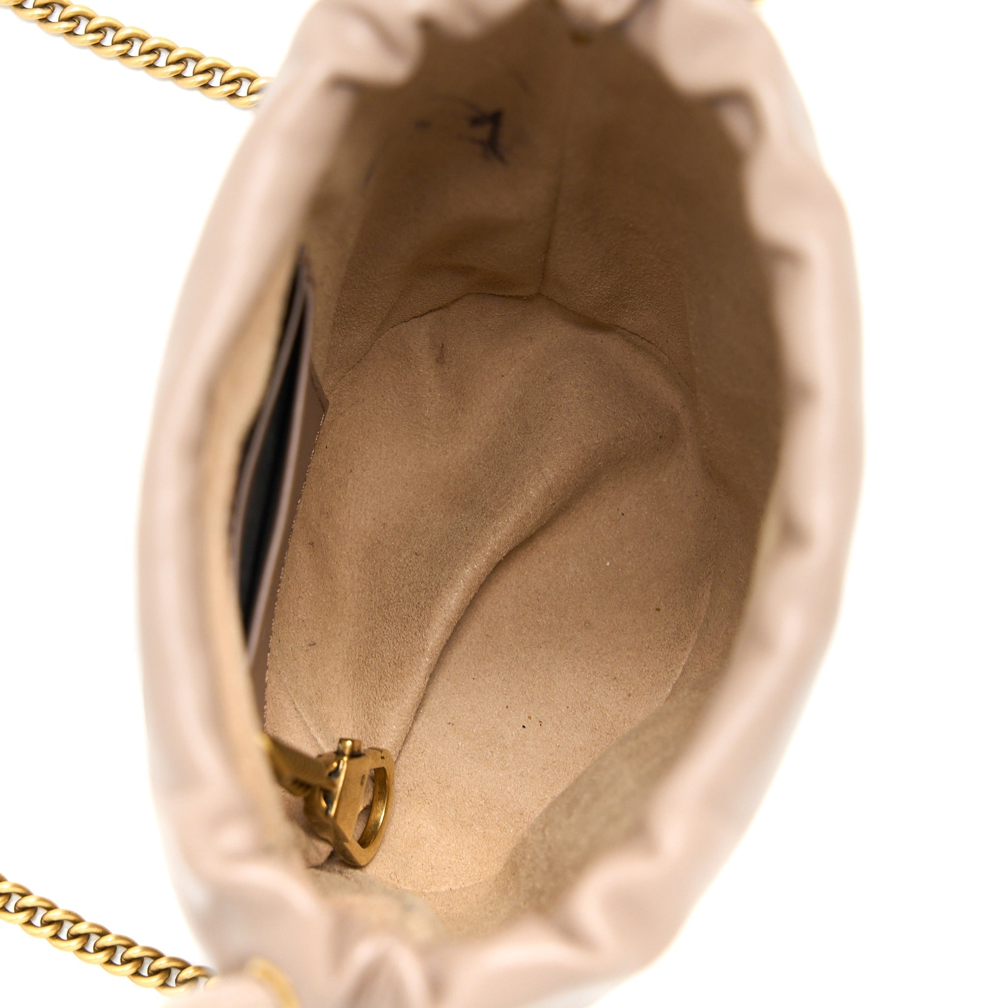 GUCCI GG MARMONT MINI BUCKET DARK BEIGE GHW