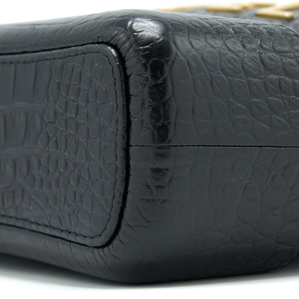 CHANEL LARGE GABRIELLE HOBO BAG CROC EMBOSSED CALFSKIN WITH LOGO STRAP BLACK MULTICOLOURED HARDWARE