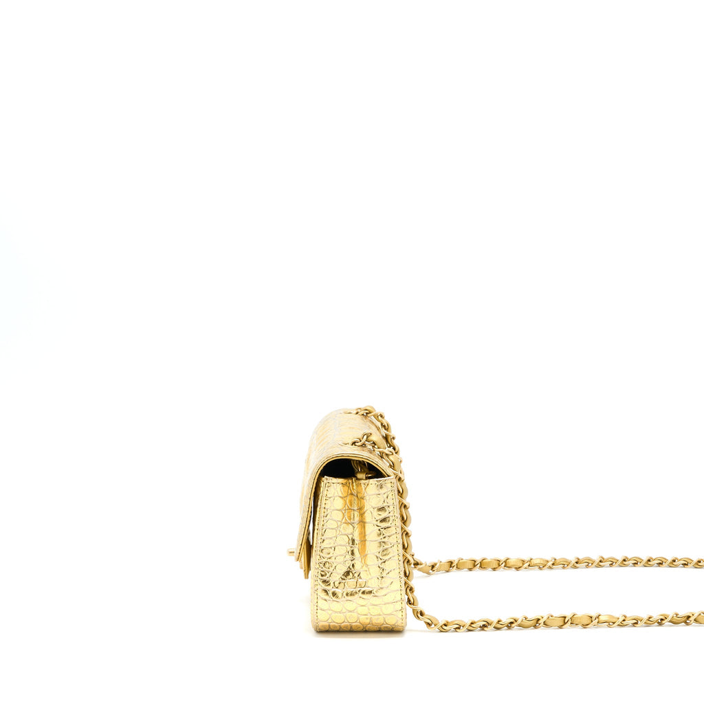 CHANEL MINI RECTANGULAR FLAP BAG CROC EMBOSSED CALFSKIN GOLD GHW