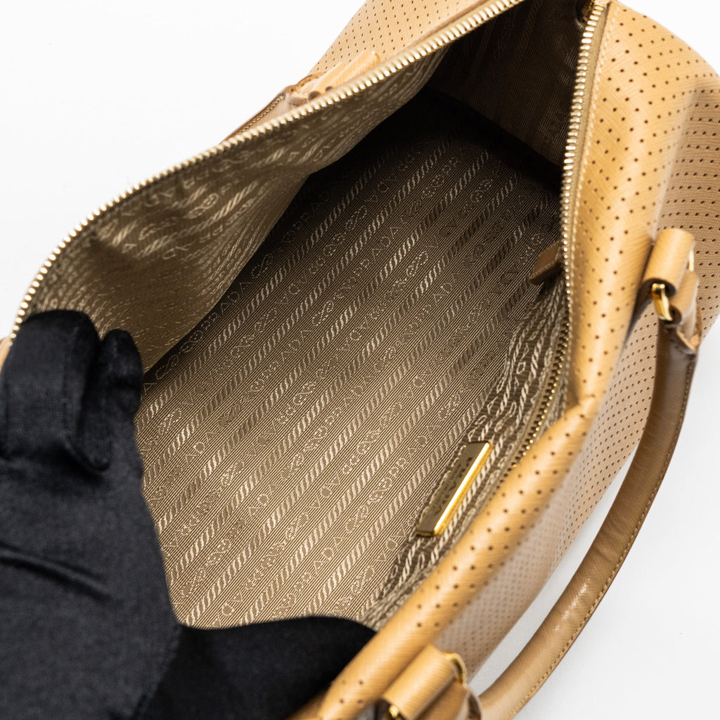 PRADA BOSTON TOTE BAG CALFSKIN LEATHER BEIGE GHW