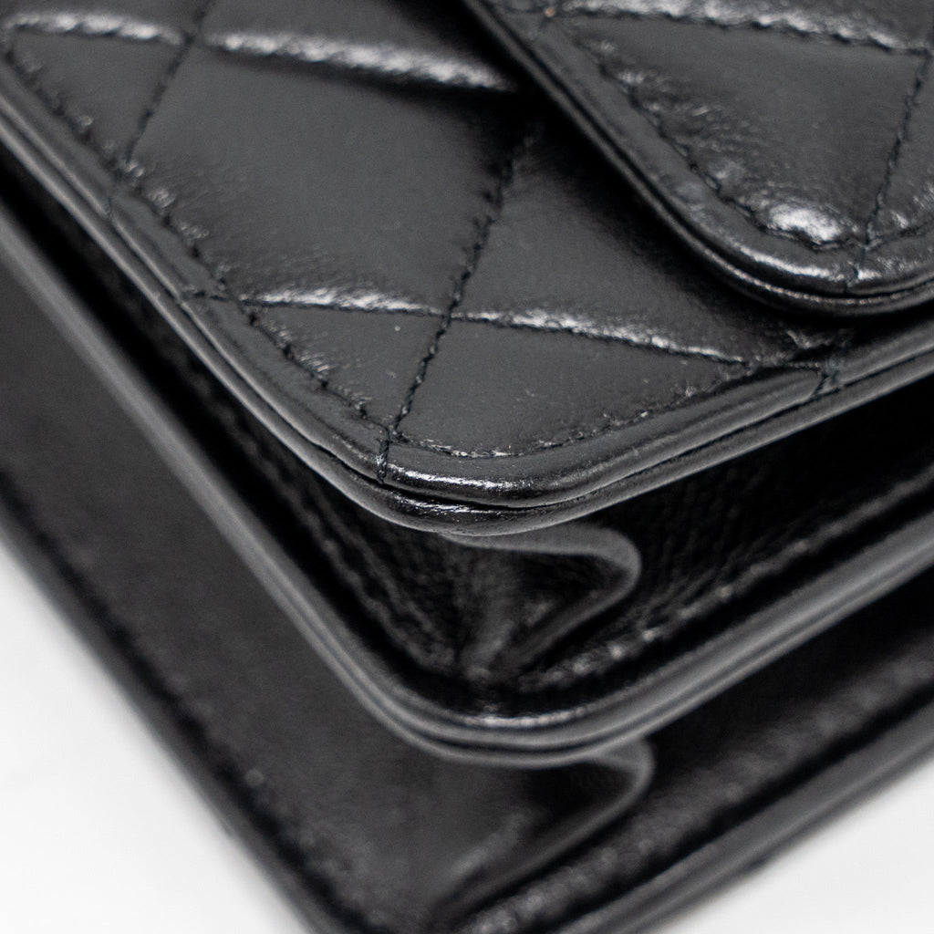 CHANEL TOP HANDLE FLAP WALLET WITH CHAIN LAMBSKIN SO BLACK (MICROCHIP)