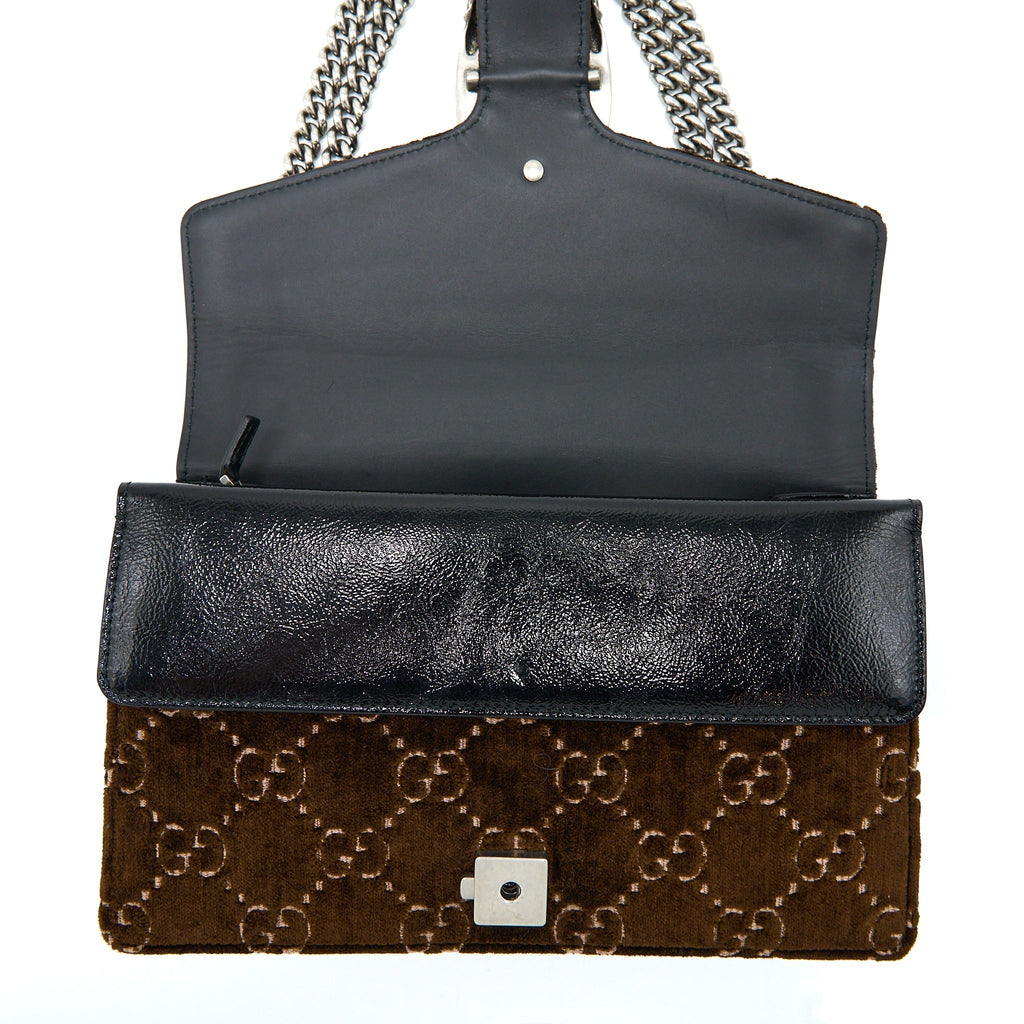 GUCCI SMALL DIONYSUS GG SUPREME VELVET BROWN SHW