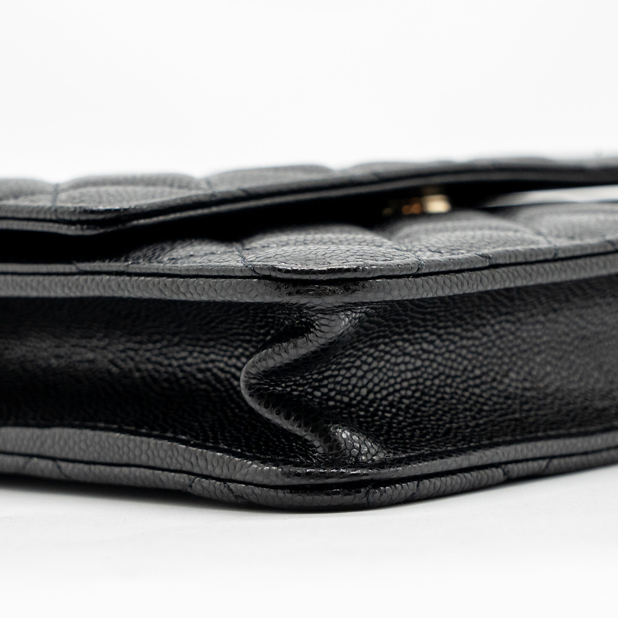 CHANEL SQUARE WALLET ON CHAIN CAVIAR BLACK LGHW (MICROCHIP)