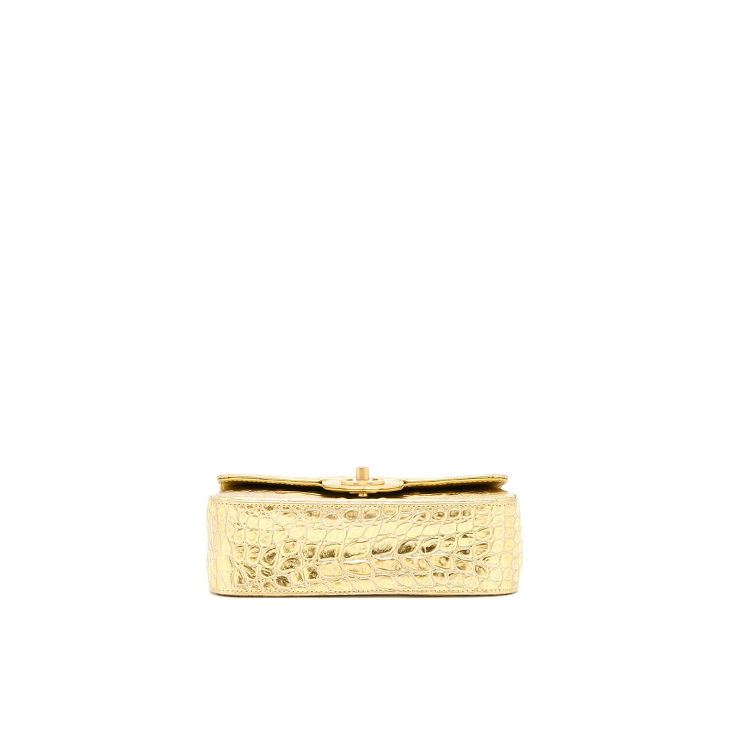 CHANEL MINI RECTANGULAR FLAP BAG CROC EMBOSSED CALFSKIN GOLD GHW