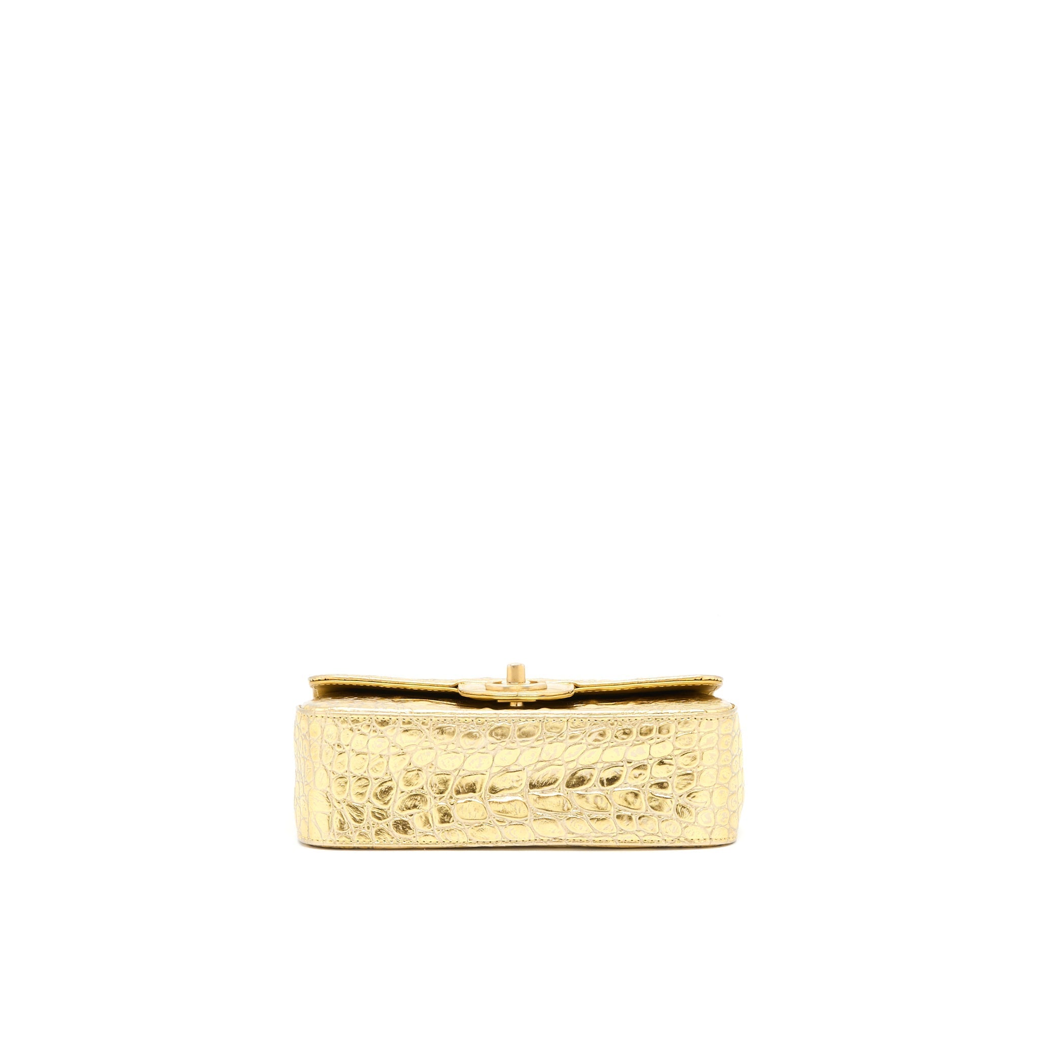 CHANEL MINI RECTANGULAR FLAP BAG CROC EMBOSSED CALFSKIN GOLD GHW