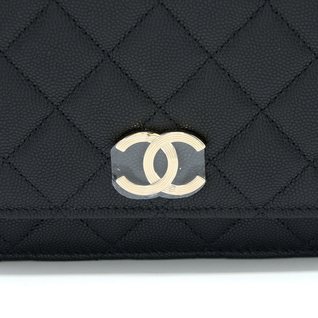 CHANEL 23C GIANT CC LOGO WALLET ON CHAIN CAVIAR BLACK LGHW (MICROCHIP)