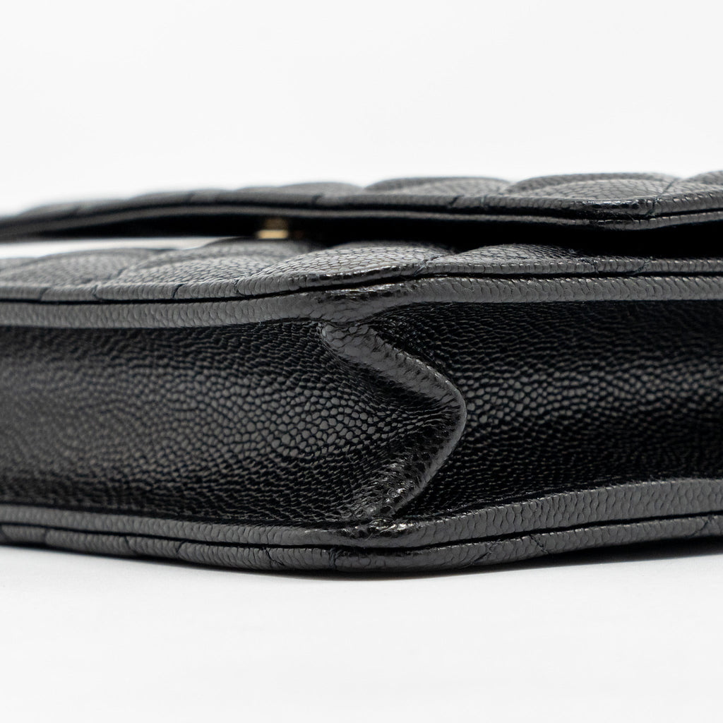 CHANEL SQUARE WALLET ON CHAIN CAVIAR BLACK LGHW (MICROCHIP)