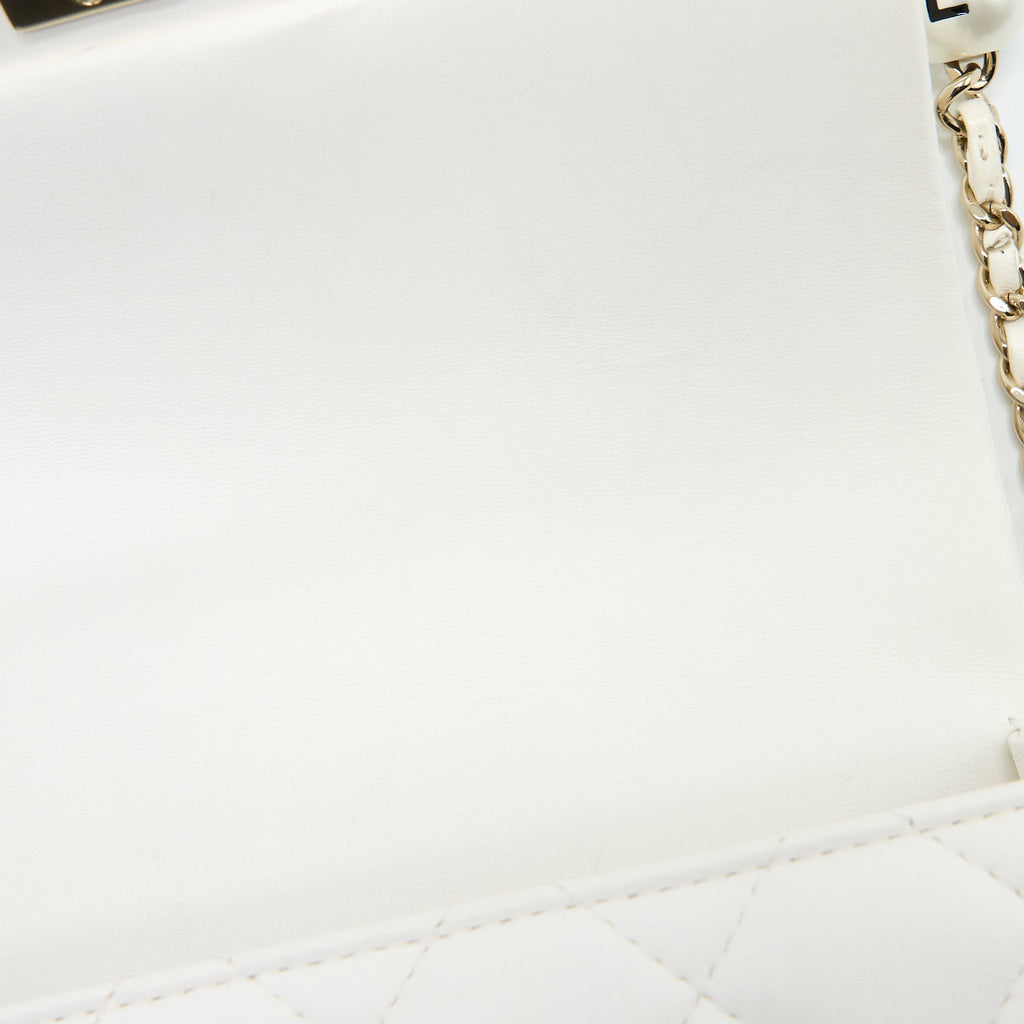 CHANEL SMALL PEARL LOGO CHAIN BAG LAMBSKIN WHITE LGHW