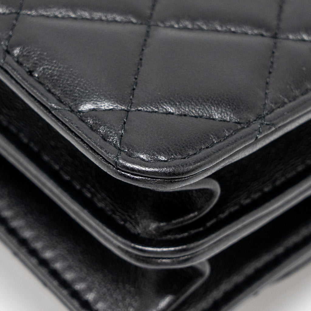 CHANEL TOP HANDLE FLAP WALLET WITH CHAIN LAMBSKIN SO BLACK (MICROCHIP)
