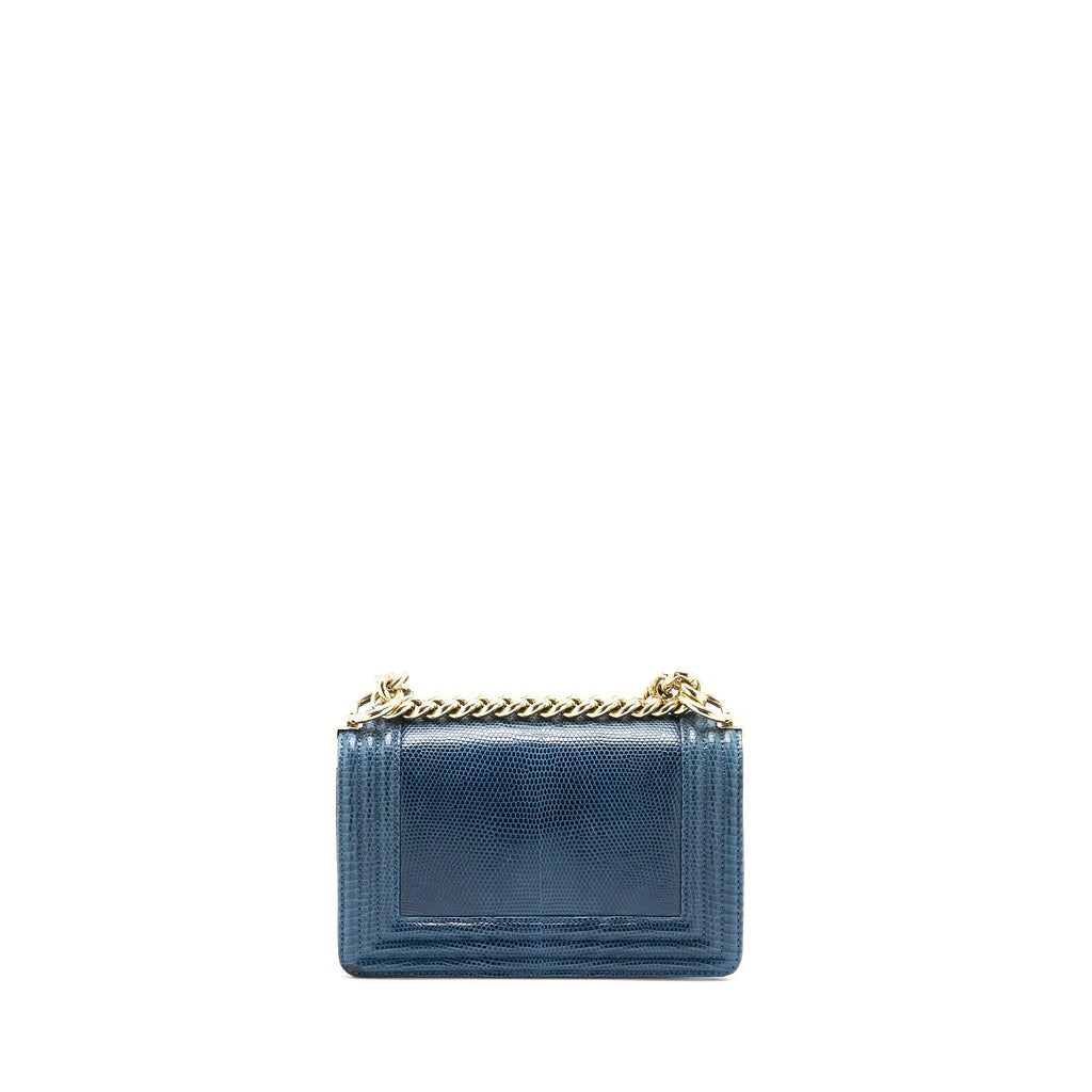 CHANEL SMALL BOY BAG LIZARD DARK BLUE LGHW