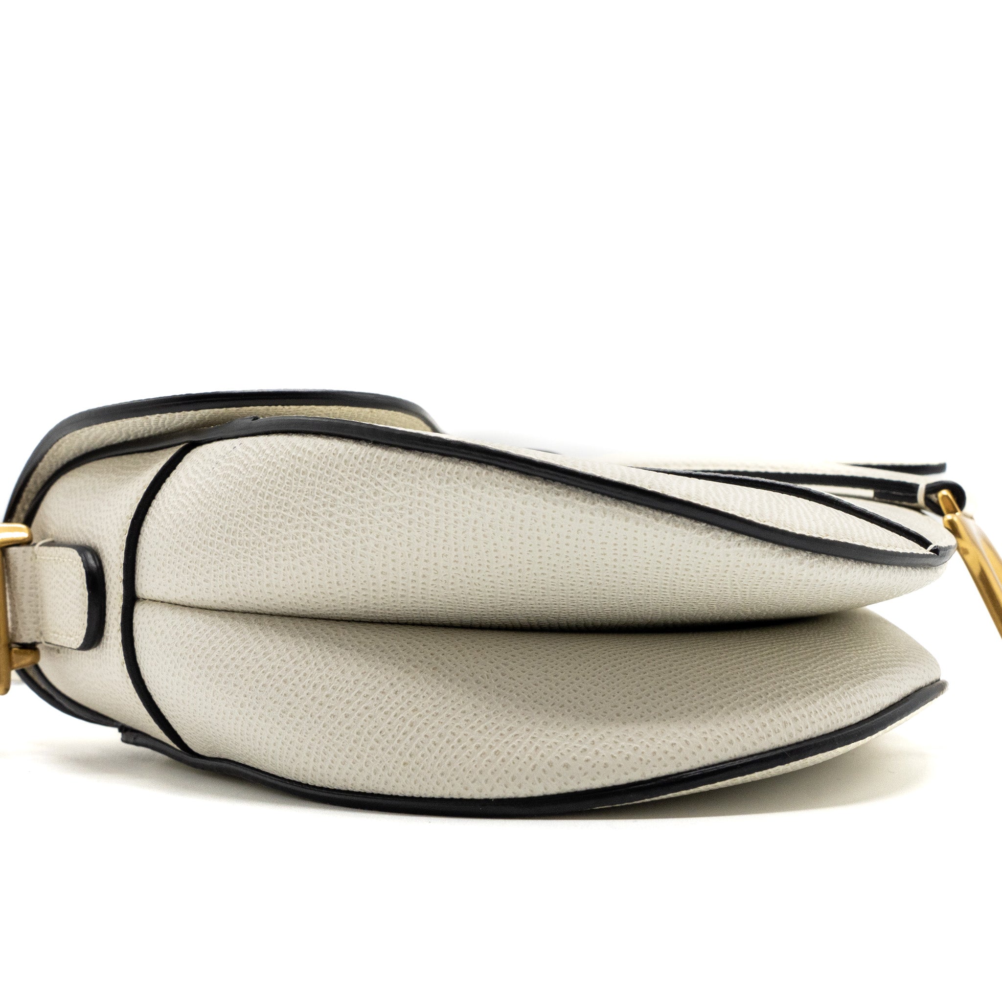 DIOR MEDIUM SADDLE BAG WITH STRAP GRAINED CALFSKIN WHITE GHW
