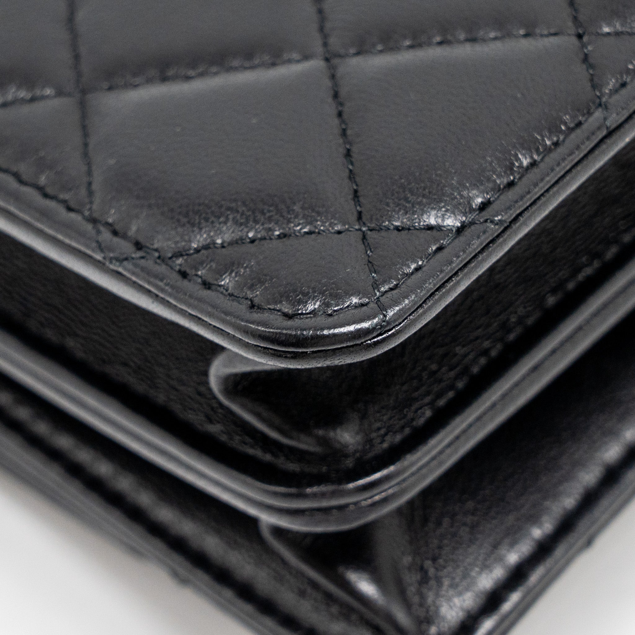 CHANEL TOP HANDLE FLAP WALLET WITH CHAIN LAMBSKIN SO BLACK (MICROCHIP)