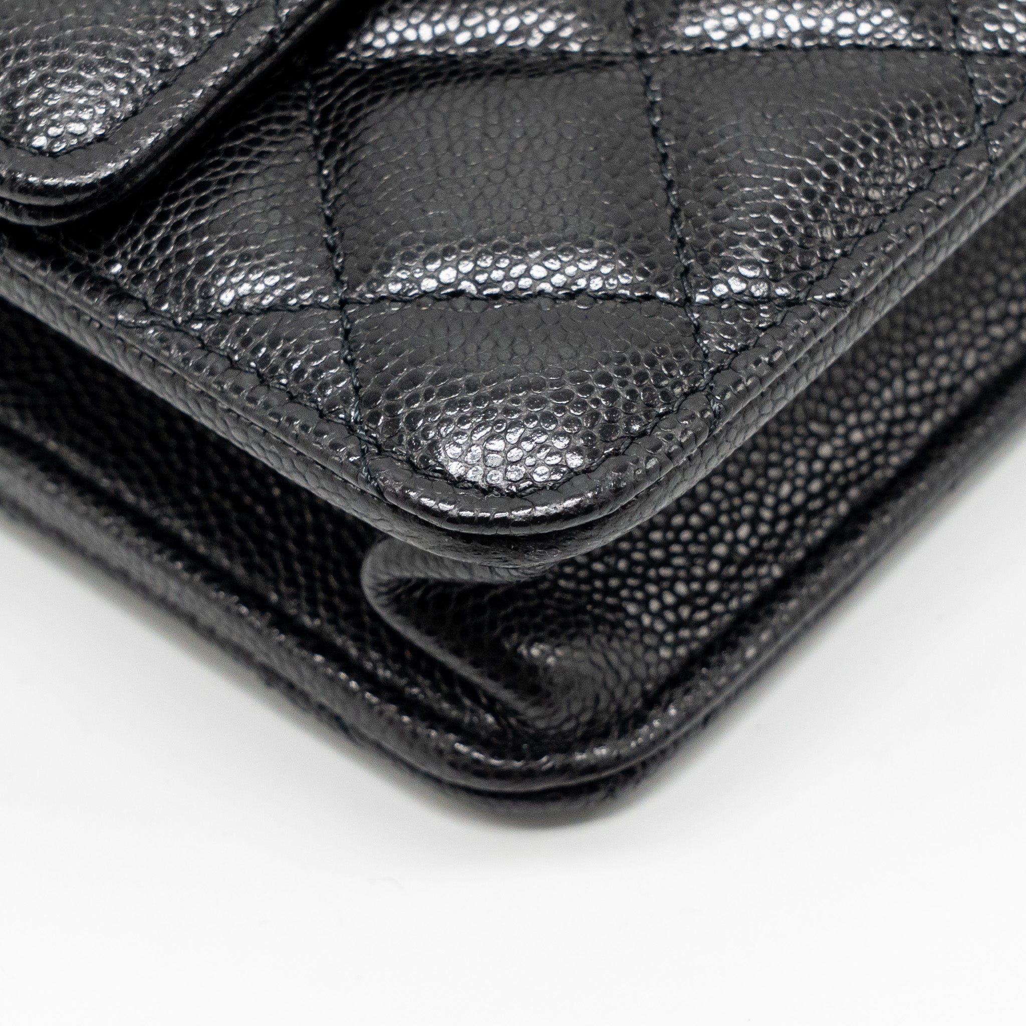 CHANEL SQUARE WALLET ON CHAIN CAVIAR BLACK LGHW (MICROCHIP)