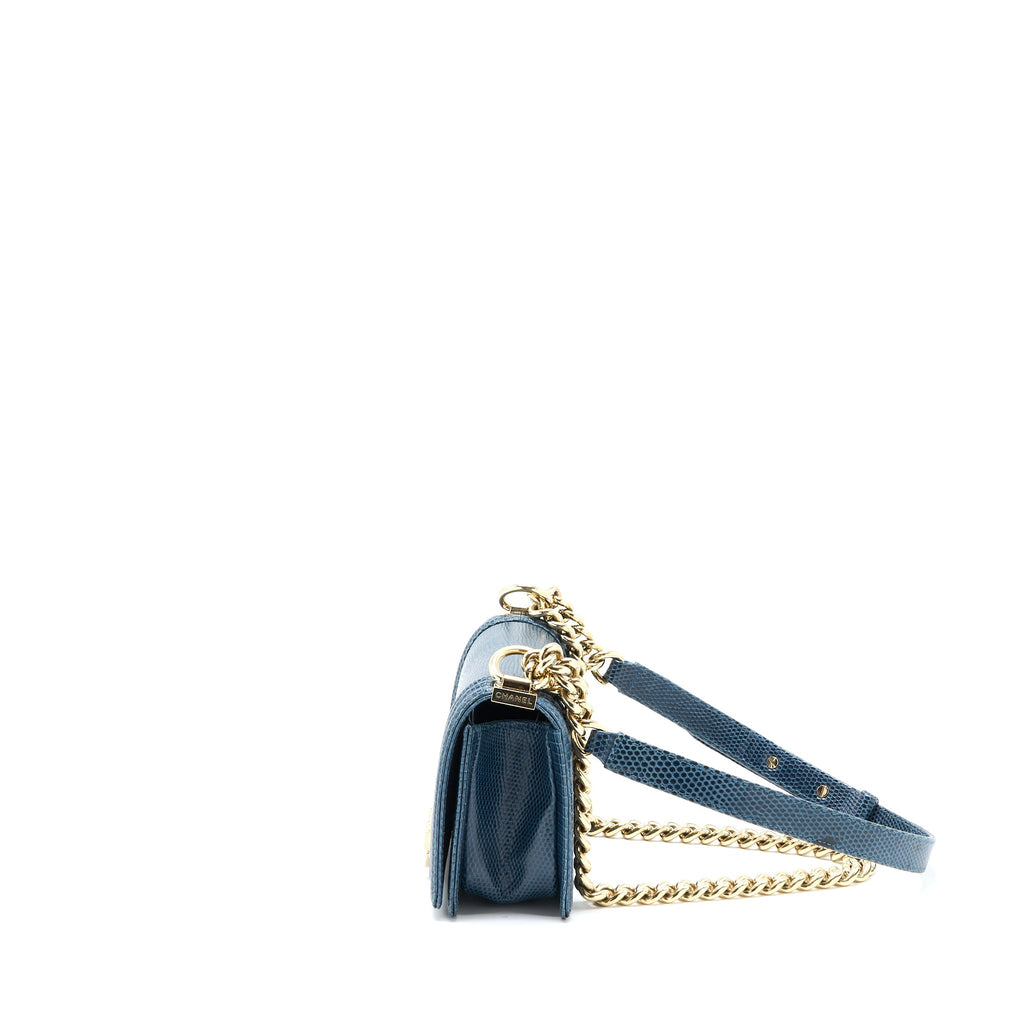 CHANEL SMALL BOY BAG LIZARD DARK BLUE LGHW